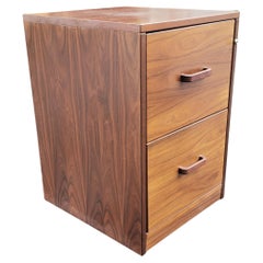 Vintage Mid-20th Century Danish Modern 2-Drawer Teak Rolling Filing Cabinet with Key