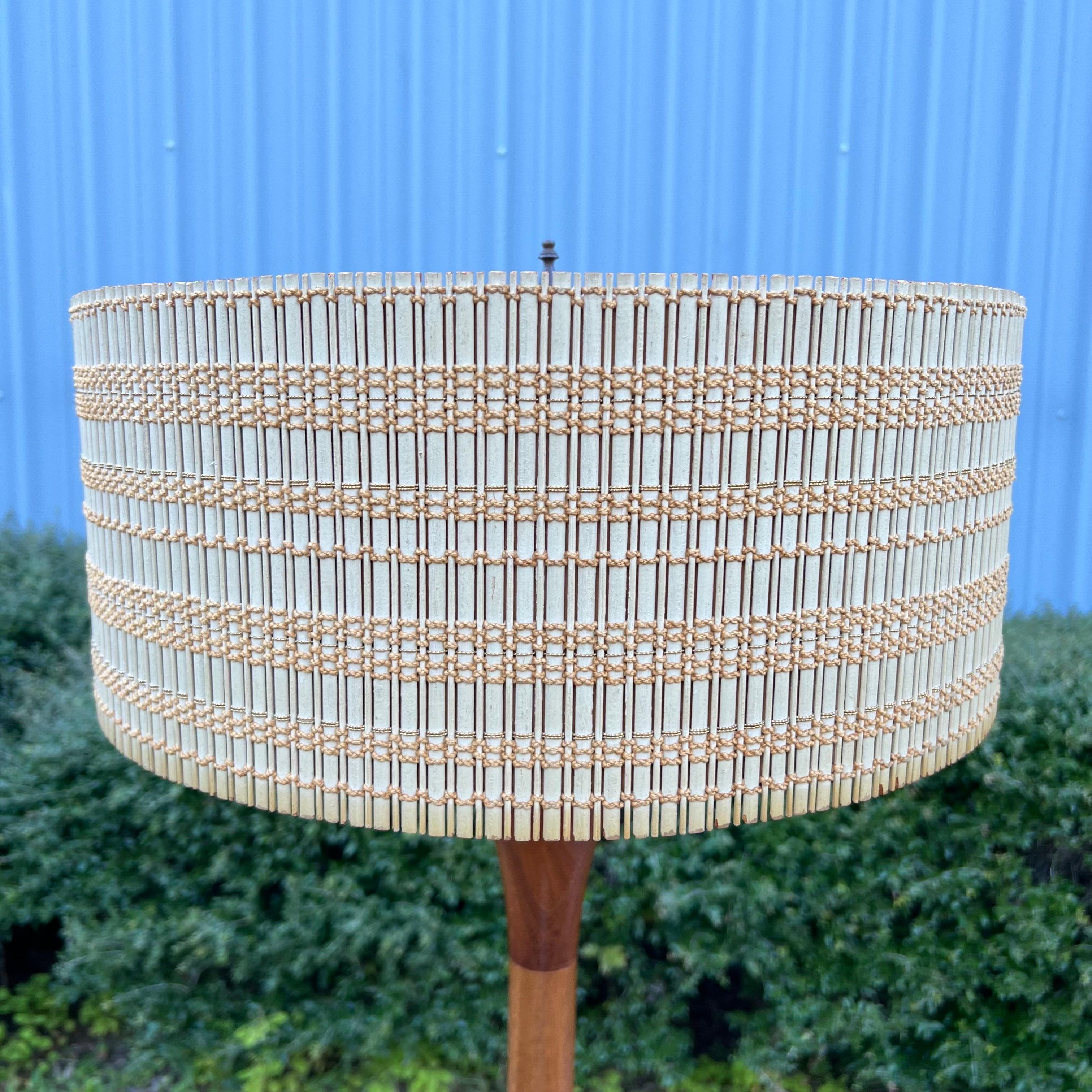 Mid 20th Century Danish Modern Solid Teak Lamp With Gerald Thirston Shade 2