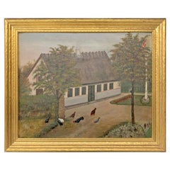 Used Mid-20th Century Danish Naive Folk-Art Painting