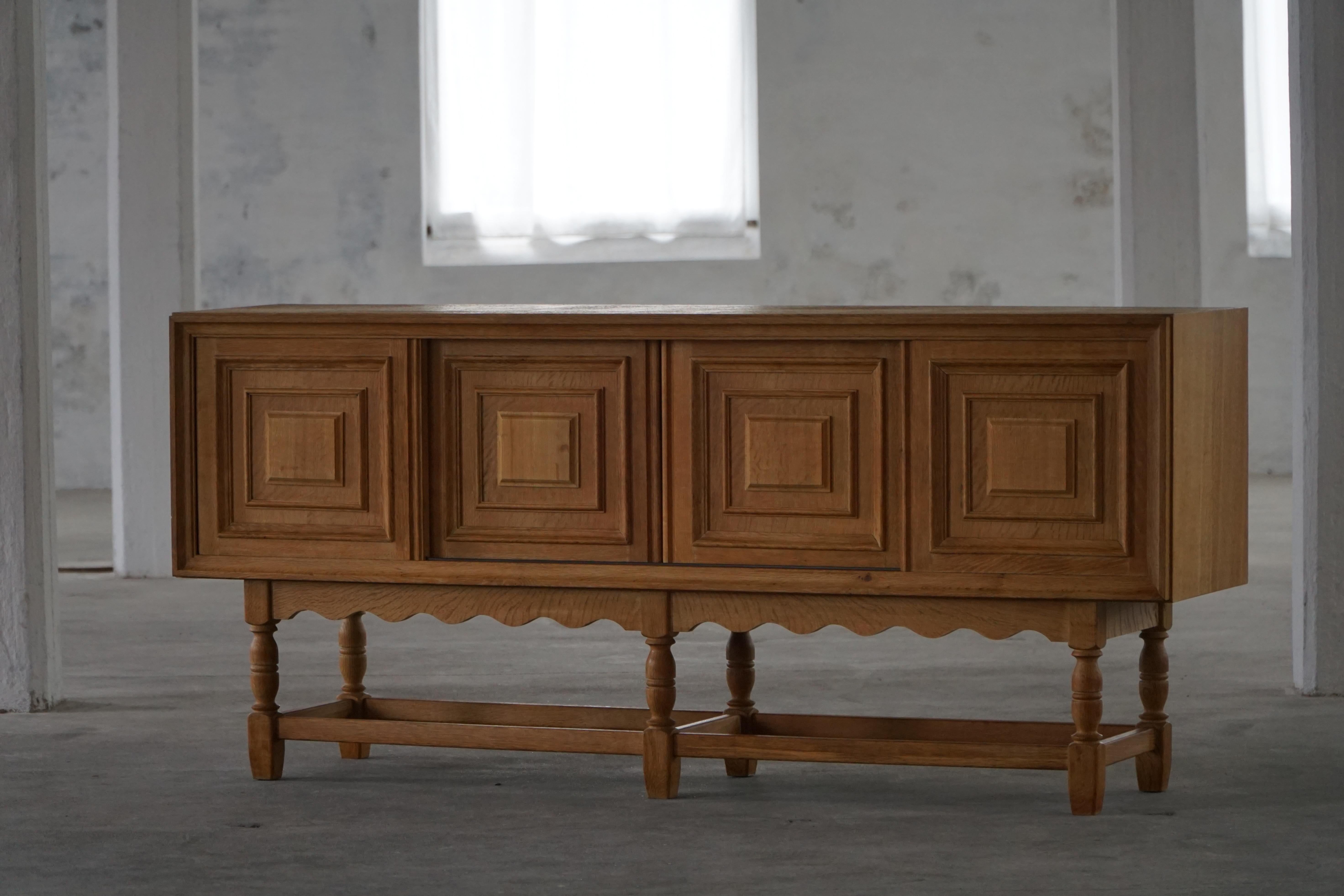 Hand-Carved Mid-20th Century, Danish Oak Sideboard / Crezenda, Danish Cabinetmaker, 1950s For Sale