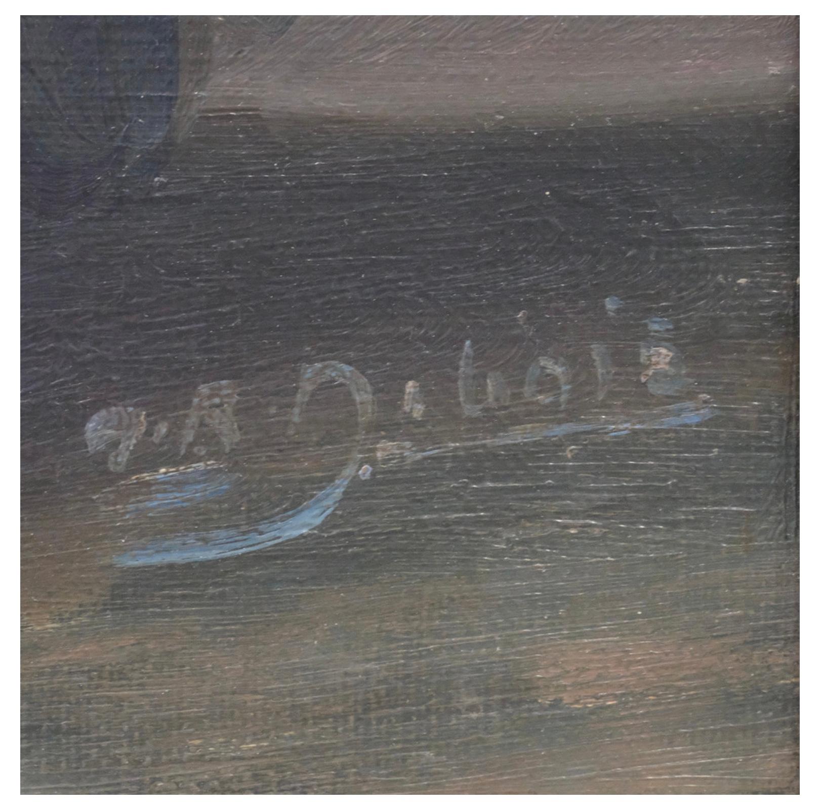 Charmante Mitte C20th gerahmt Ölgemälde auf Leinwand  mit blauen Hortensien in einer braunen Keramikvase.
Signiert von der Künstlerin Ingeborg Dubois (1897-1970), einer dänischen Malerin, die für ihre Interieurs und Blumenstillleben bekannt ist.