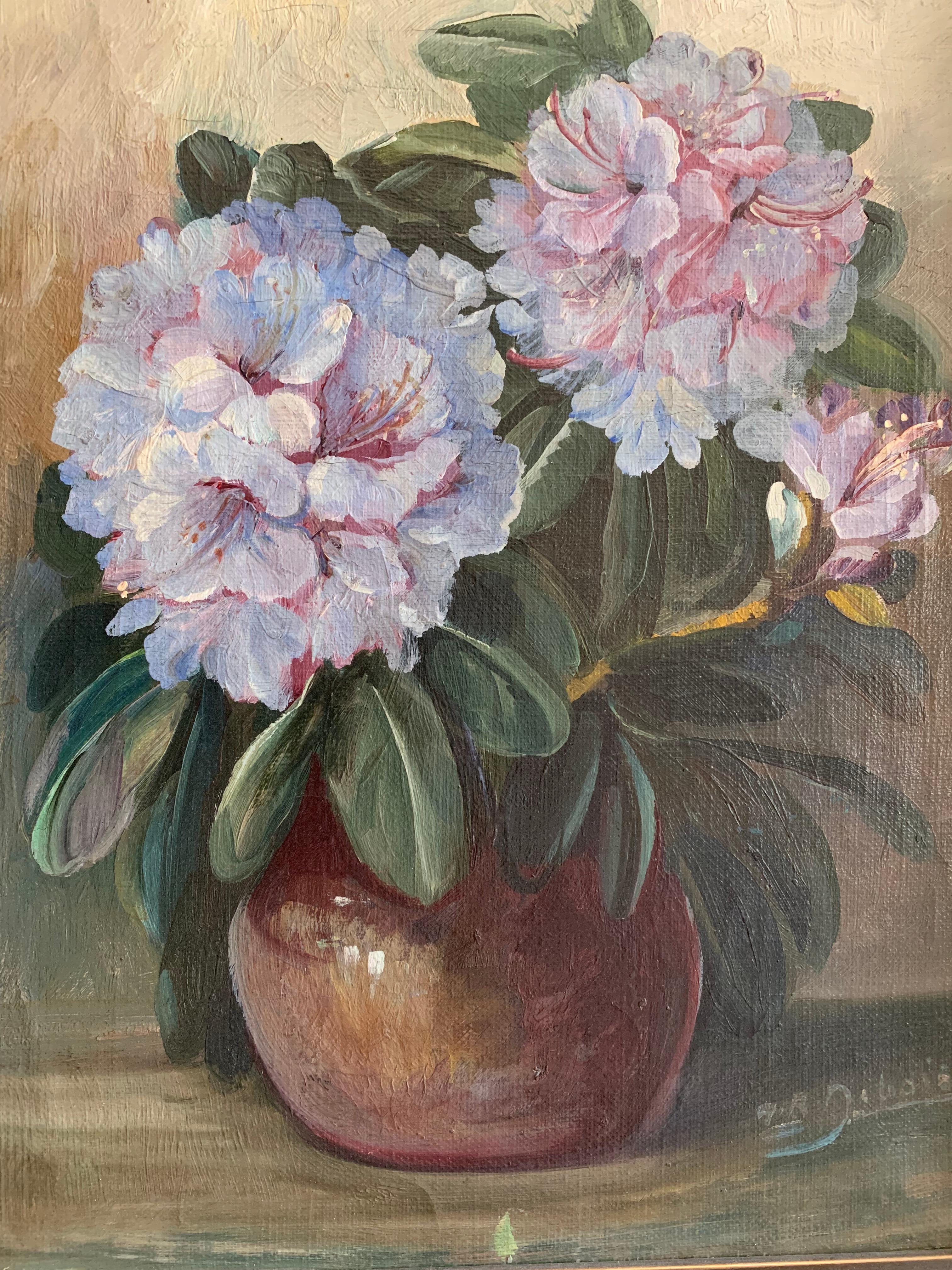 Dänisches Ölgemälde mit blauen hydrangeas in einer Vase aus der Mitte des 20. Jahrhunderts im Zustand „Gut“ im Angebot in London, GB
