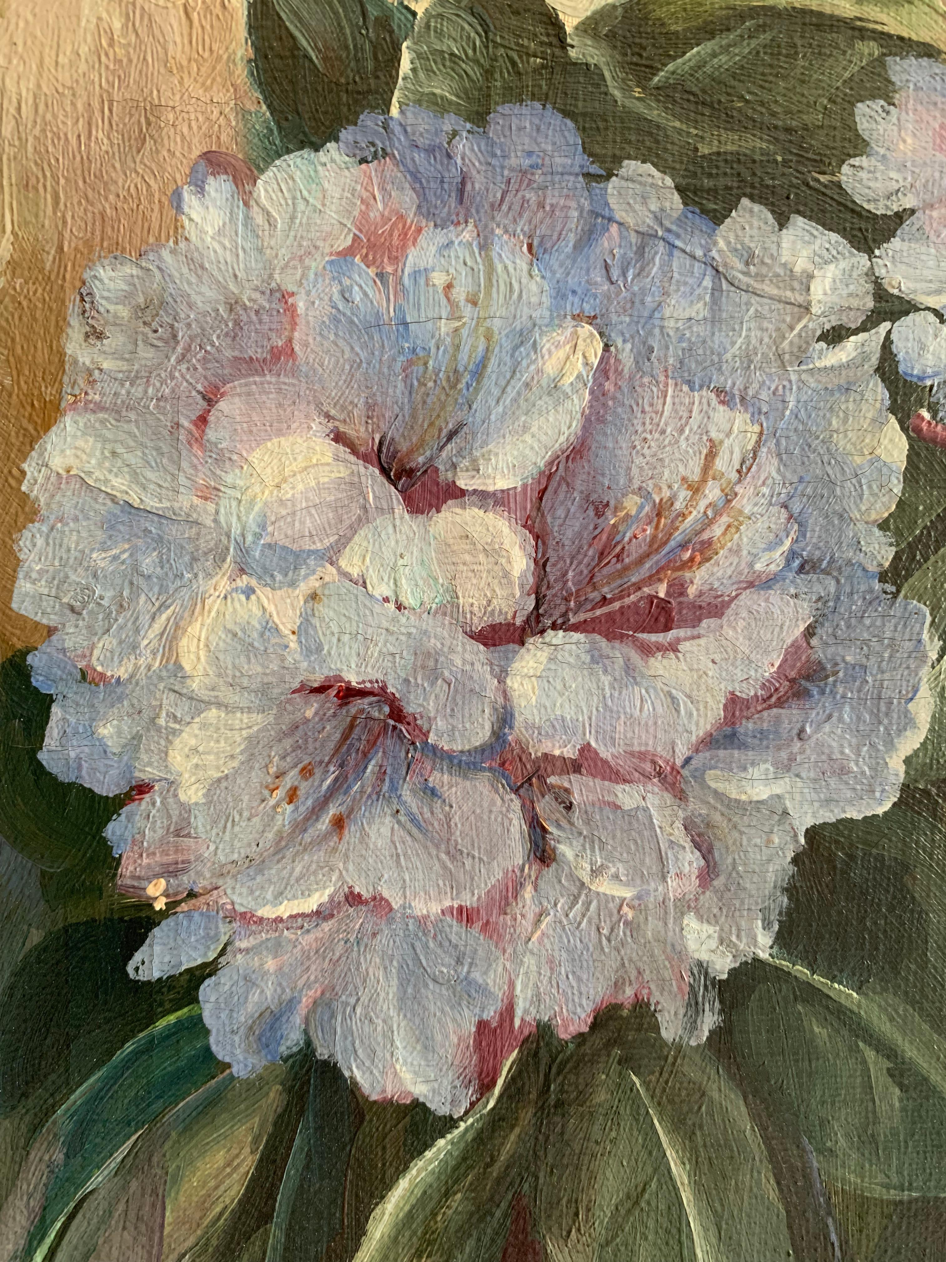 Dänisches Ölgemälde mit blauen hydrangeas in einer Vase aus der Mitte des 20. Jahrhunderts (Leinwand) im Angebot