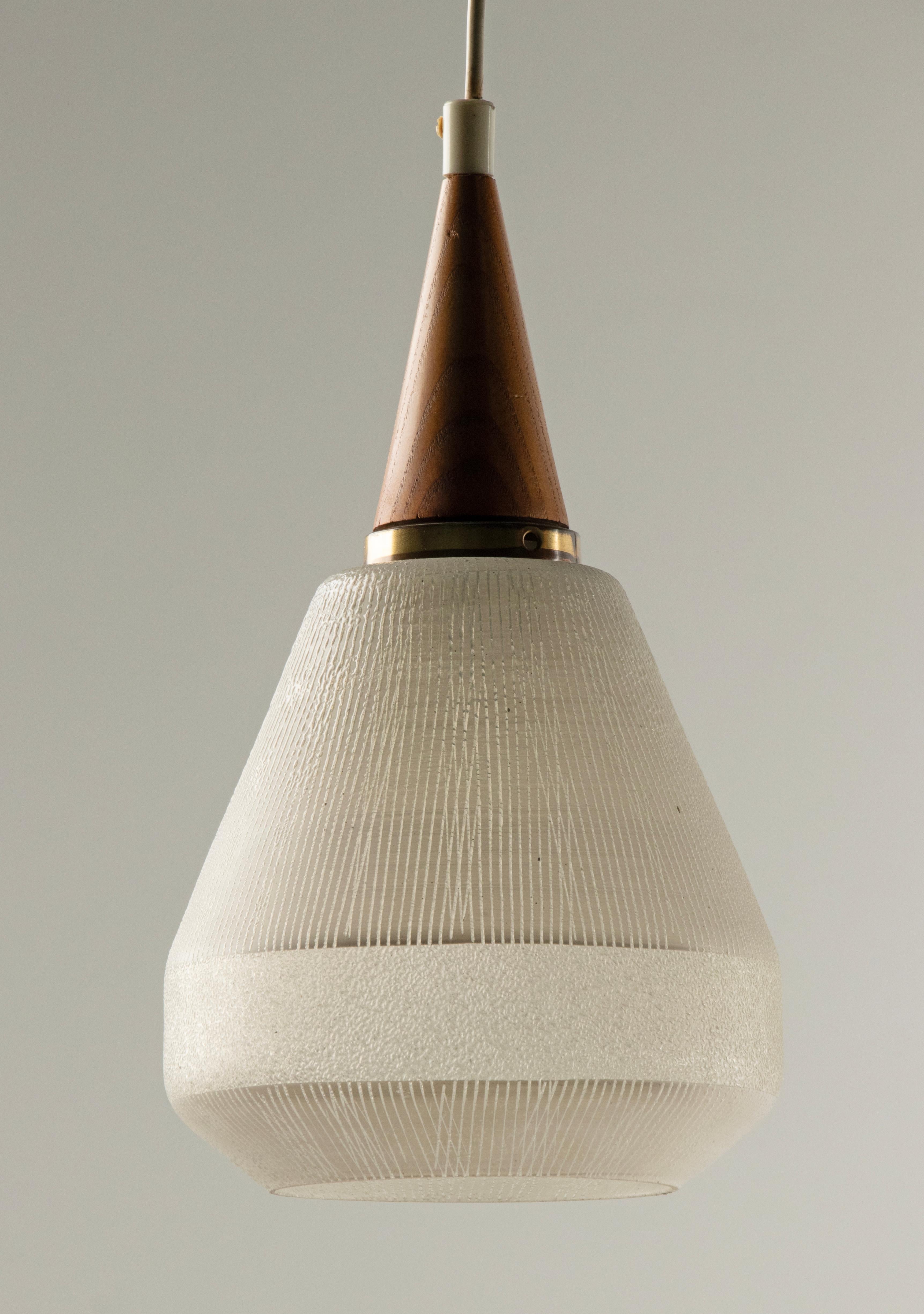 Mid 20th Century Danish Teakwood Pendant Lamp - Frosted Glass Shades For Sale 11
