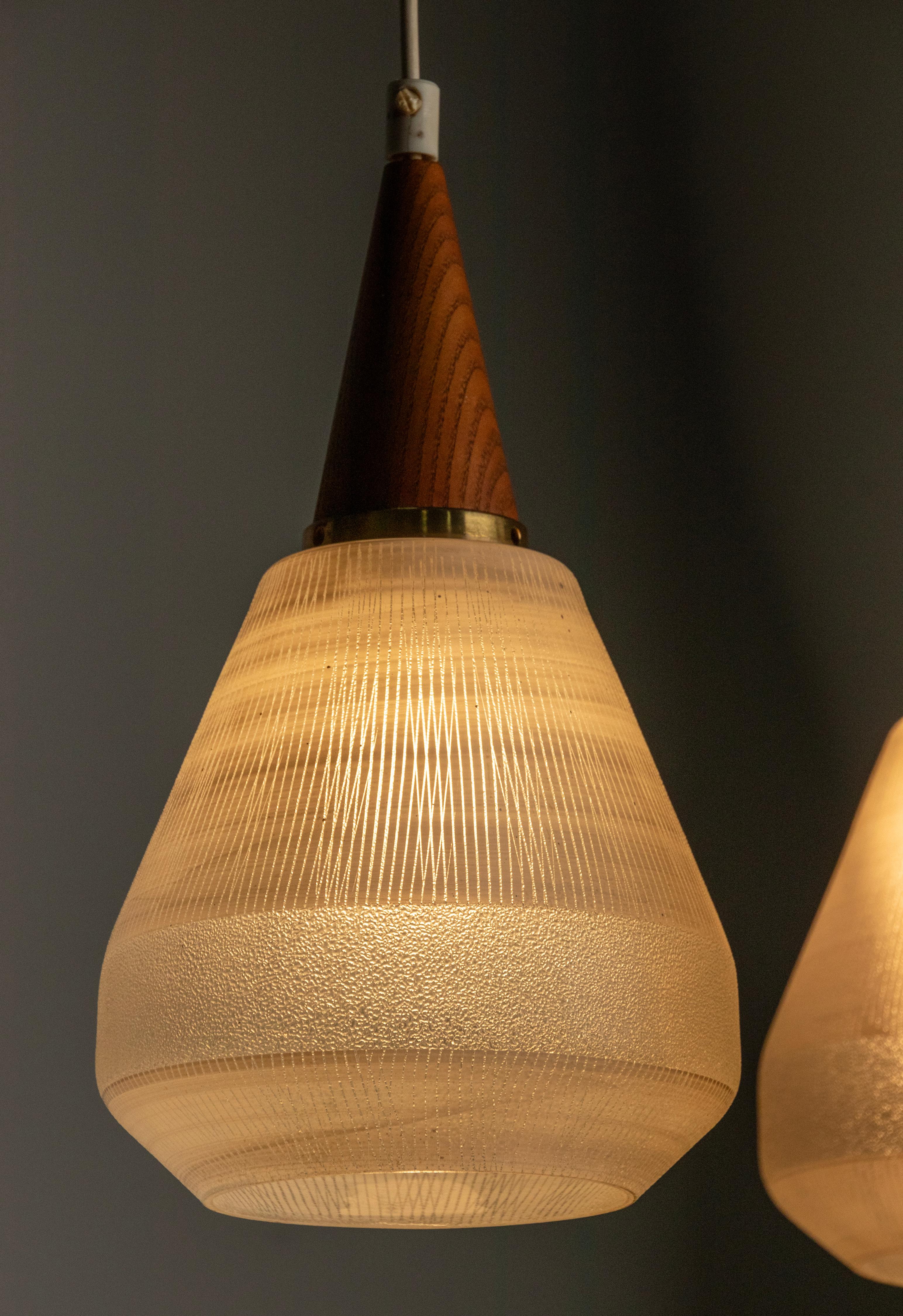 Mid 20th Century Danish Teakwood Pendant Lamp - Frosted Glass Shades For Sale 12