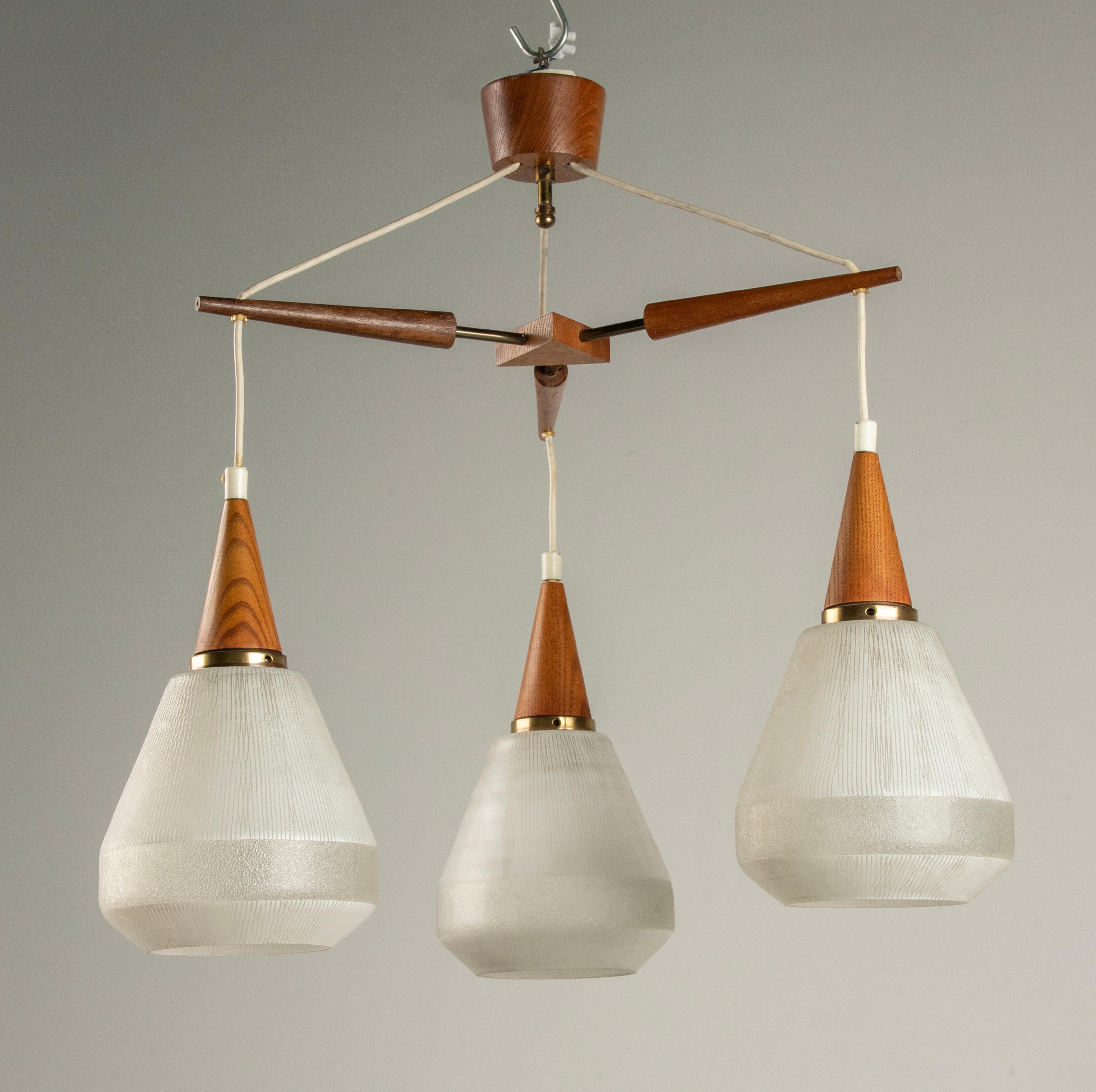 Mid-Century Modern Mid 20th Century Danish Teakwood Pendant Lamp - Frosted Glass Shades For Sale