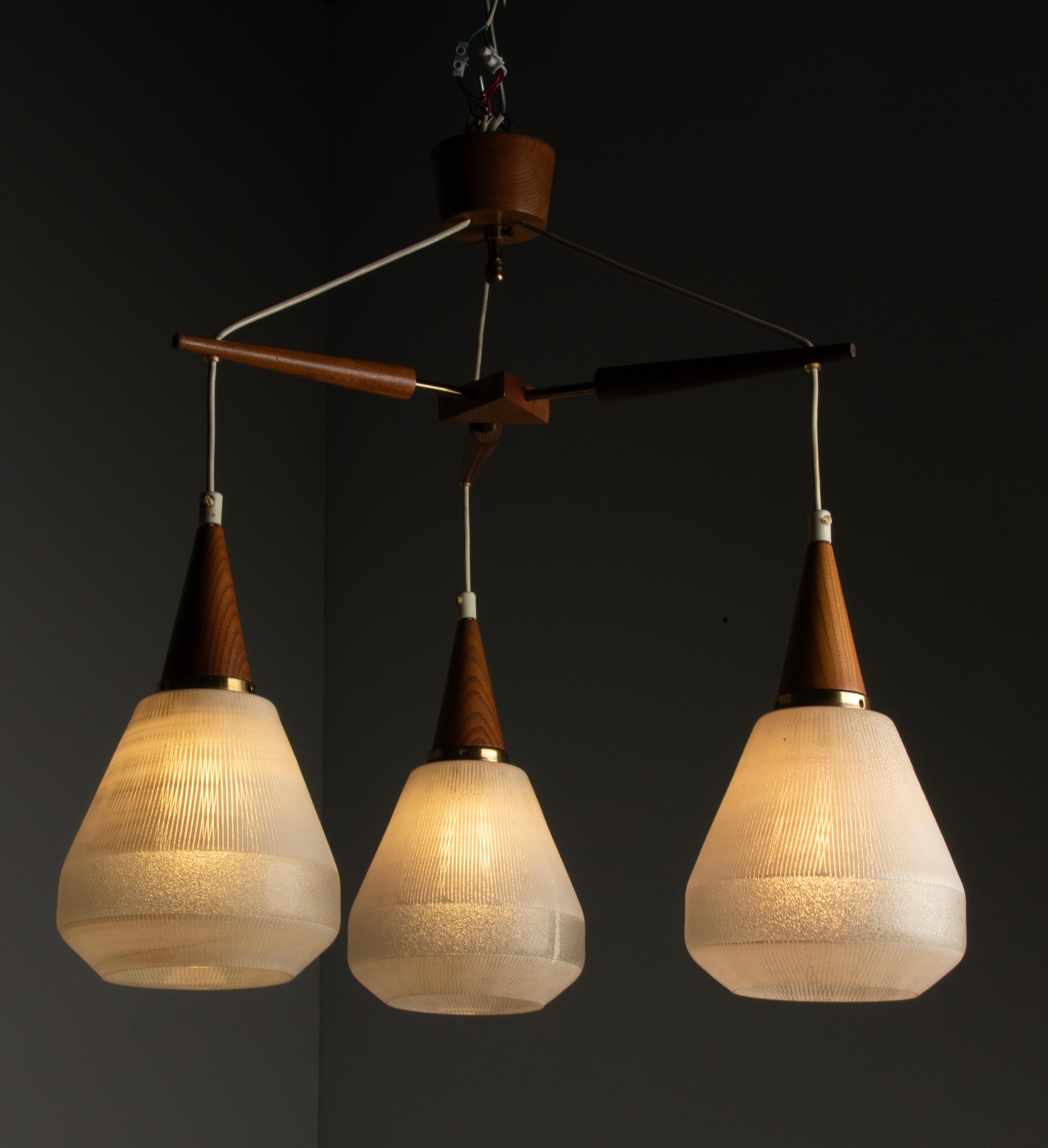 Mid-20th Century Mid 20th Century Danish Teakwood Pendant Lamp - Frosted Glass Shades For Sale