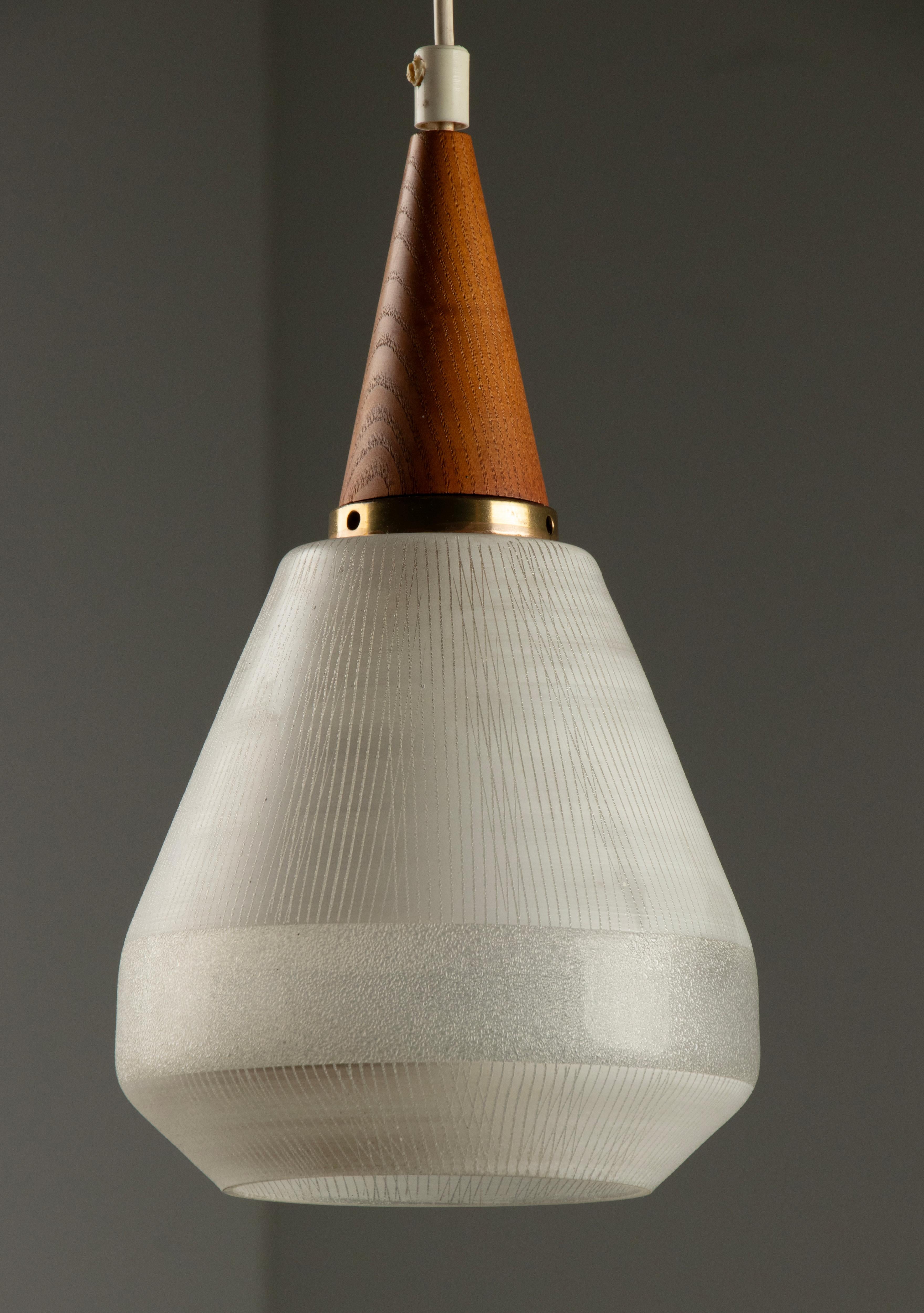 Mid 20th Century Danish Teakwood Pendant Lamp - Frosted Glass Shades For Sale 3