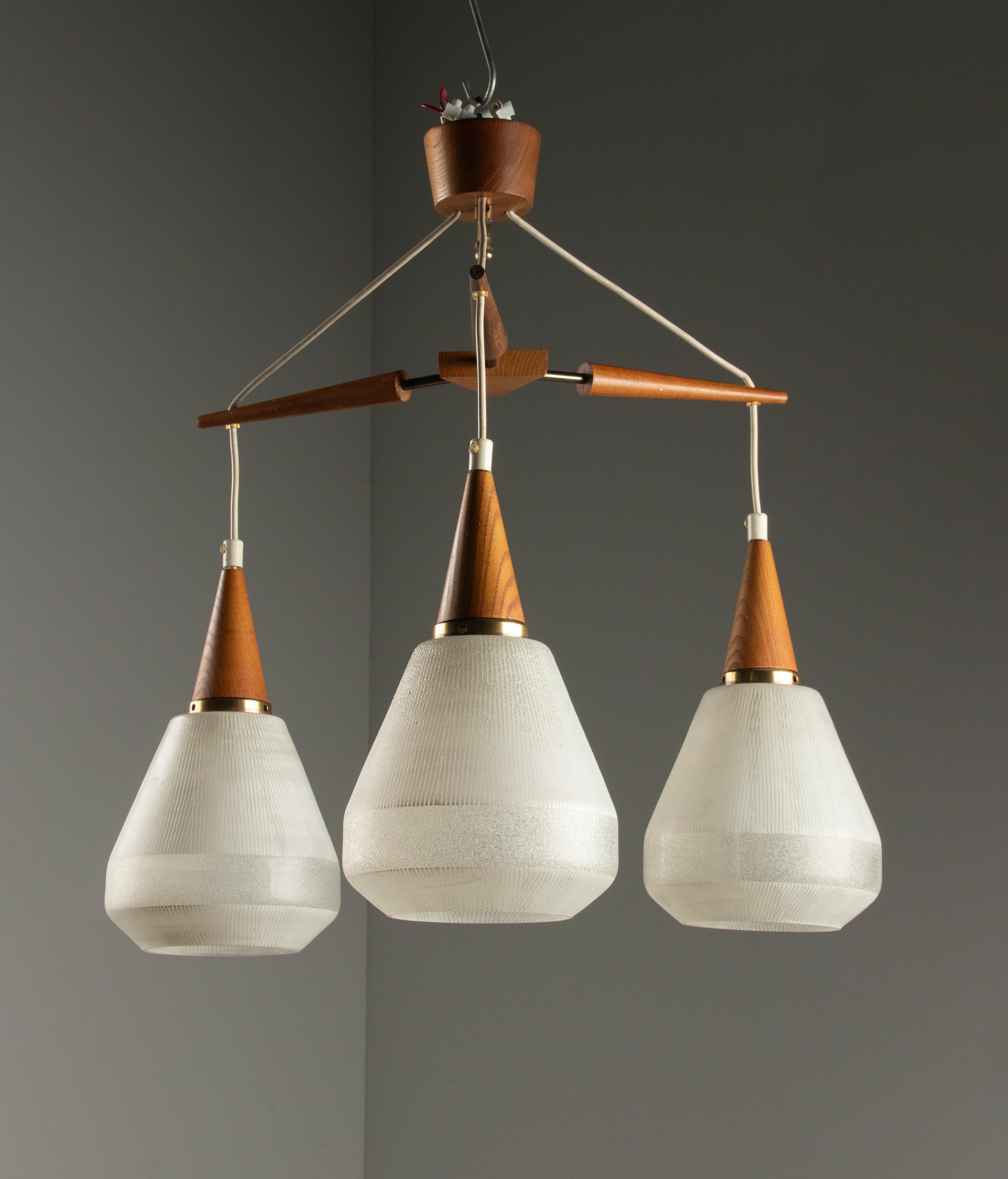 Mid 20th Century Danish Teakwood Pendant Lamp - Frosted Glass Shades For Sale 4