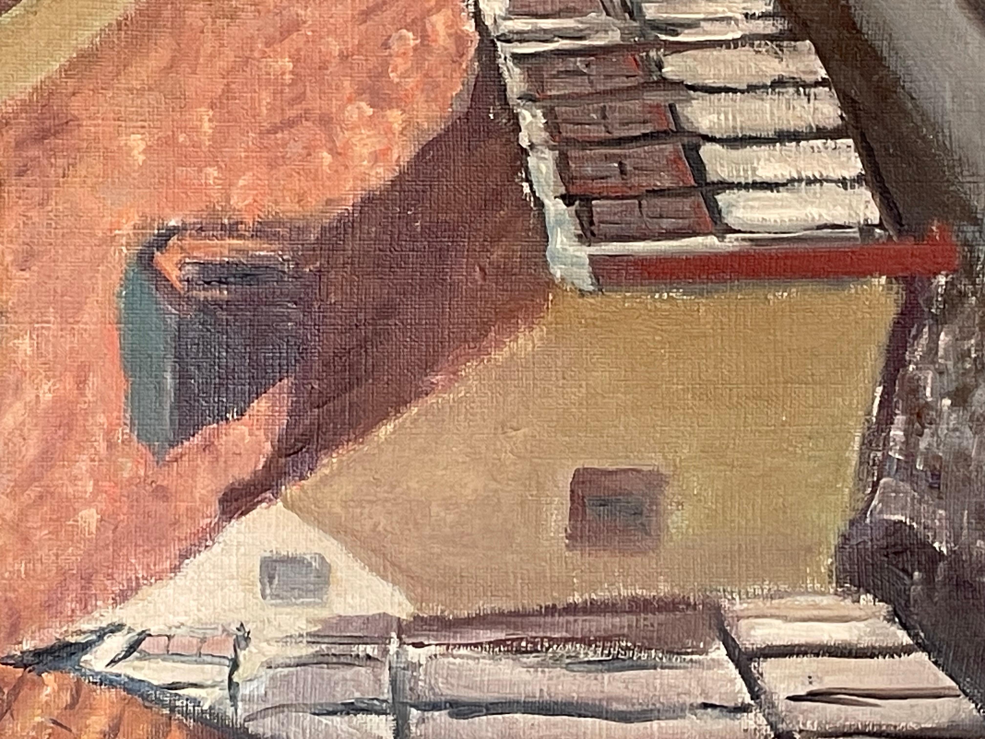 Dänisches Vintage-Gemälde mit altem Stadtmotiv aus der Mitte des 20. Jahrhunderts (Farbe) im Angebot