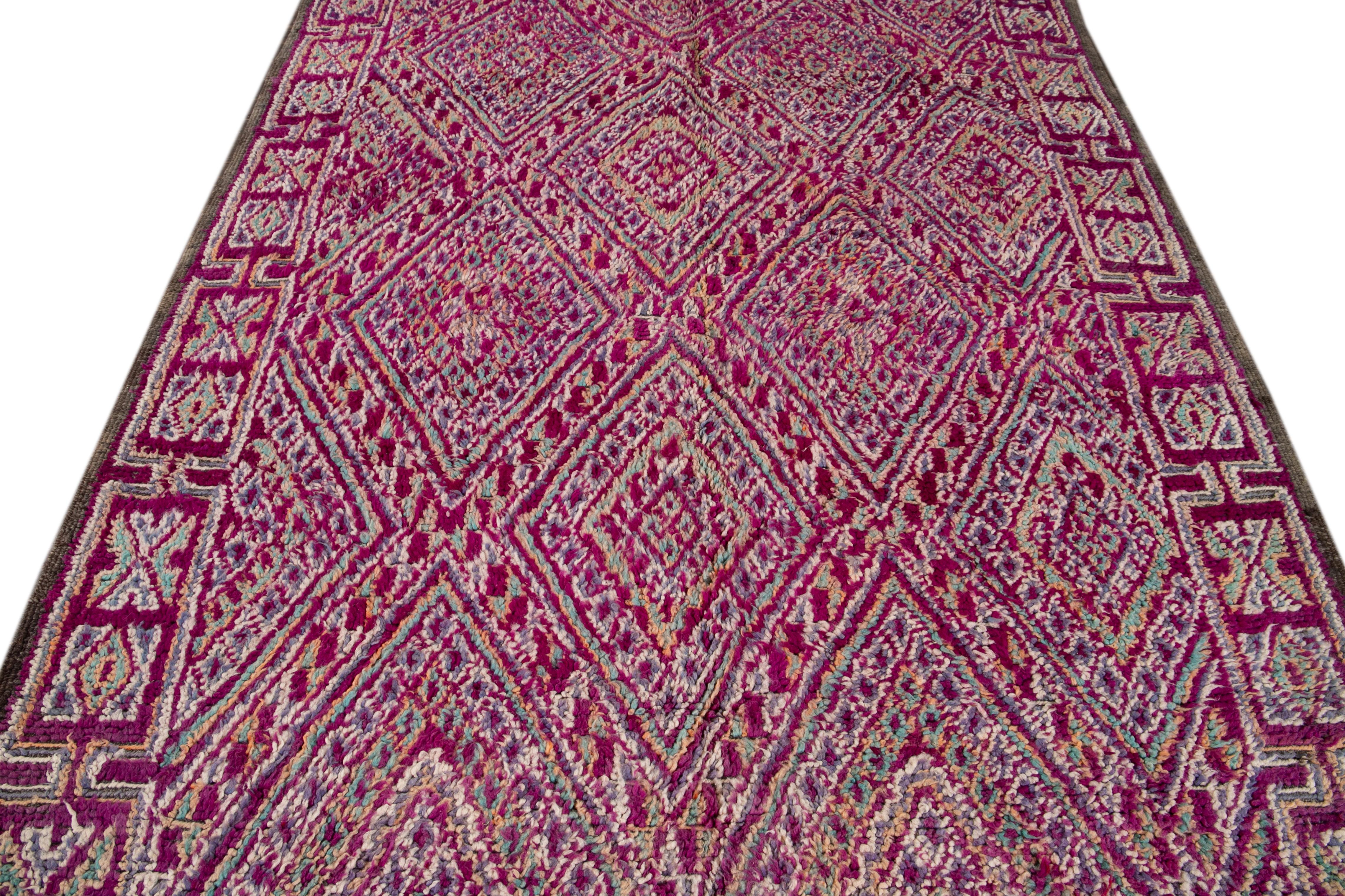 Mid-20th Century Dark Purple Moroccan Tribal Wool Rug For Sale 6