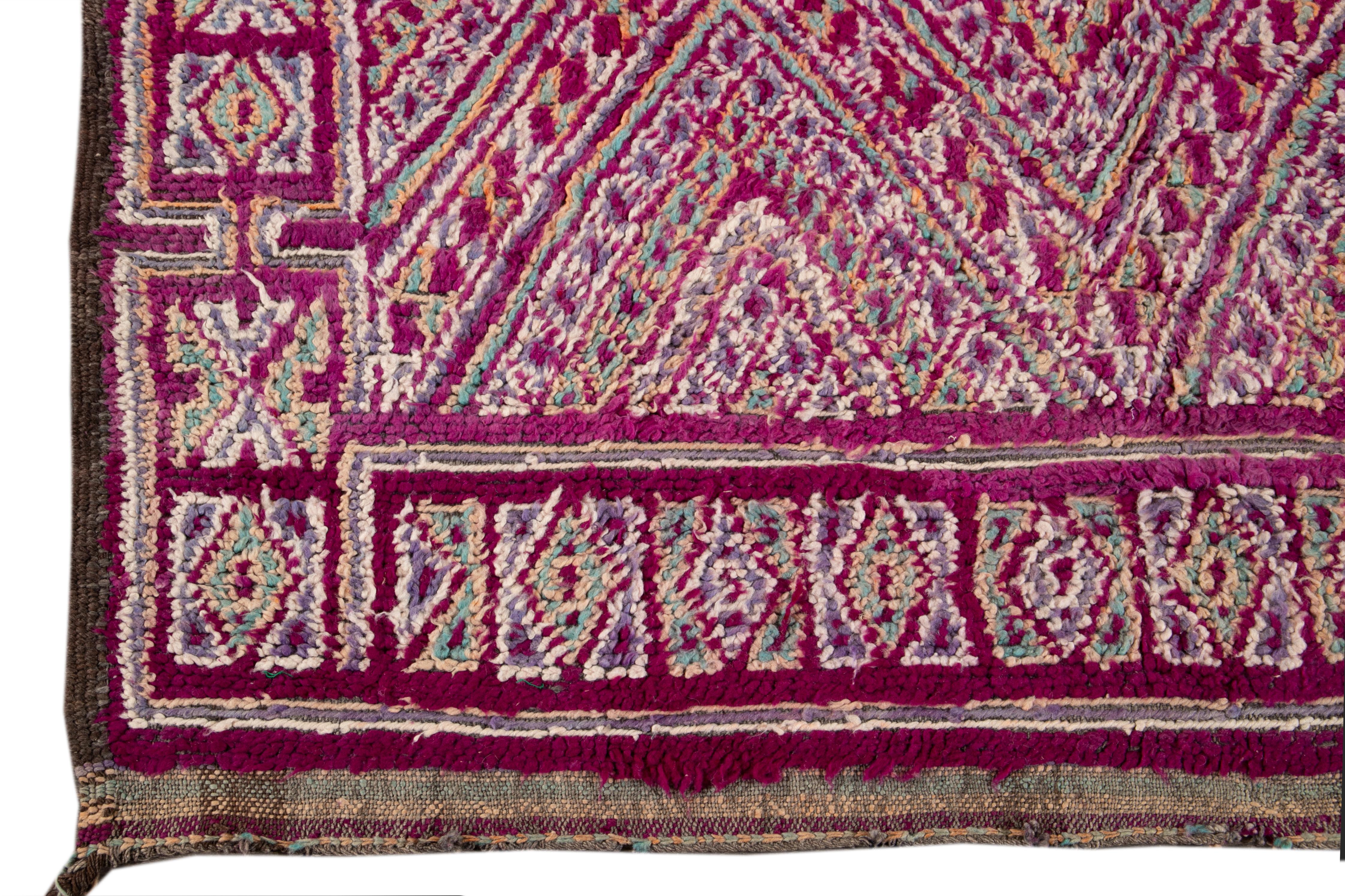 Mid-20th Century Dark Purple Moroccan Tribal Wool Rug For Sale 7