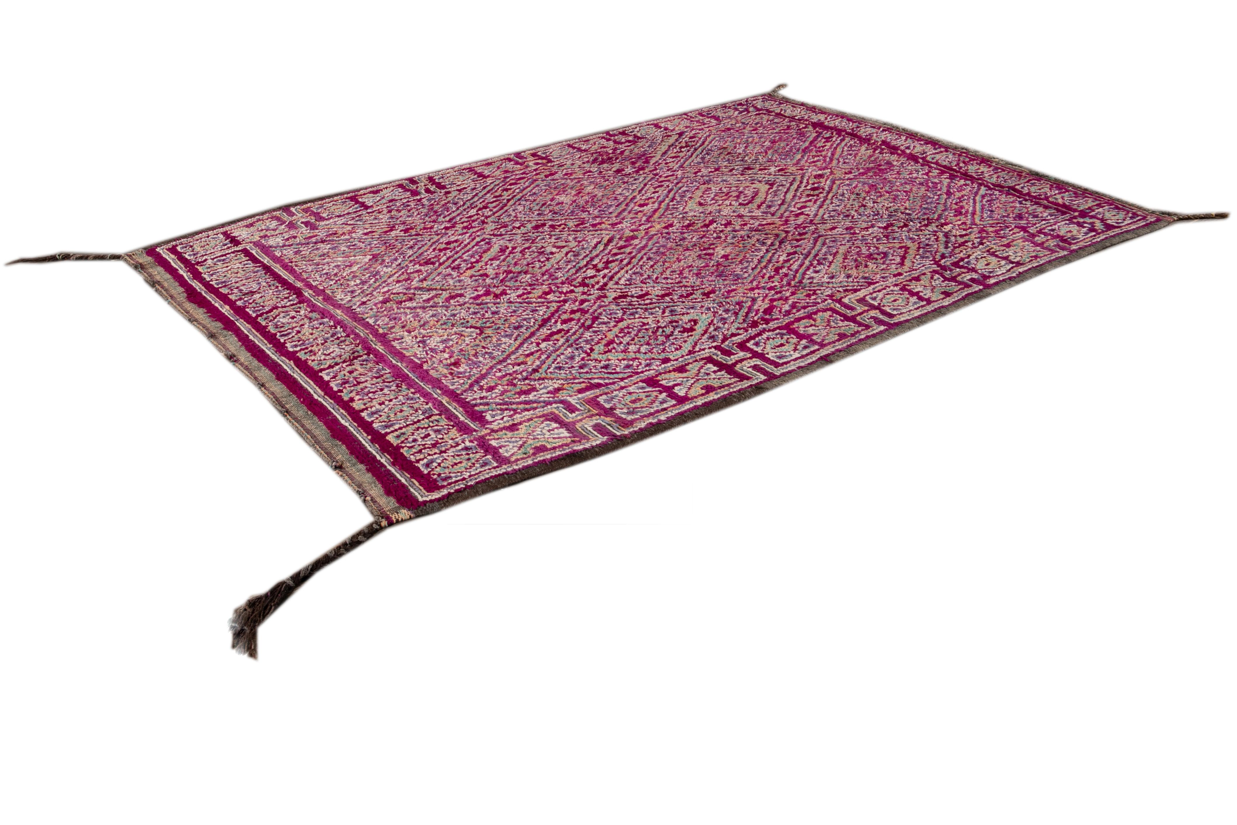 Mid-20th Century Dark Purple Moroccan Tribal Wool Rug For Sale 10