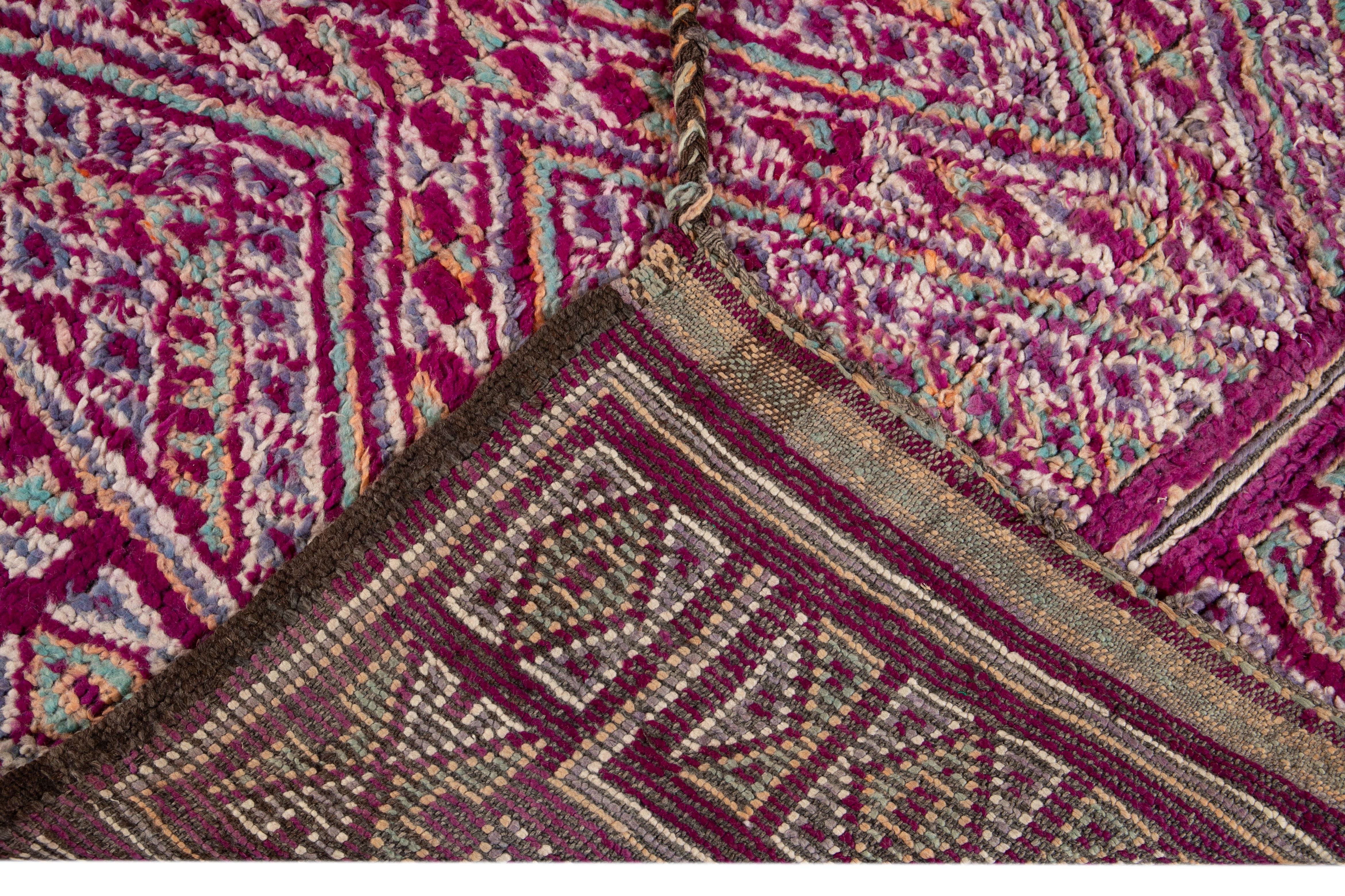 Hand-Knotted Mid-20th Century Dark Purple Moroccan Tribal Wool Rug For Sale