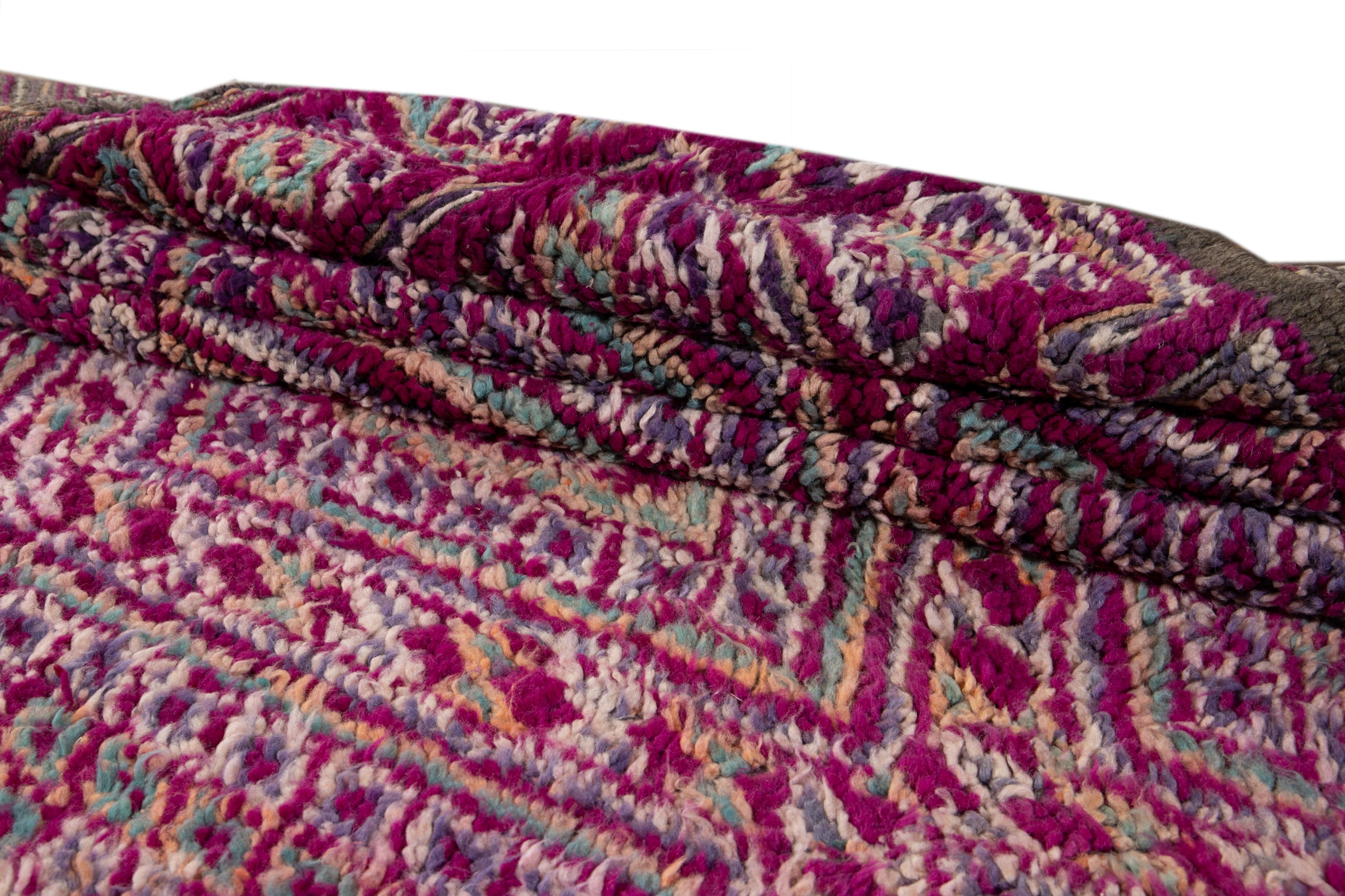 Mid-20th Century Dark Purple Moroccan Tribal Wool Rug For Sale 1