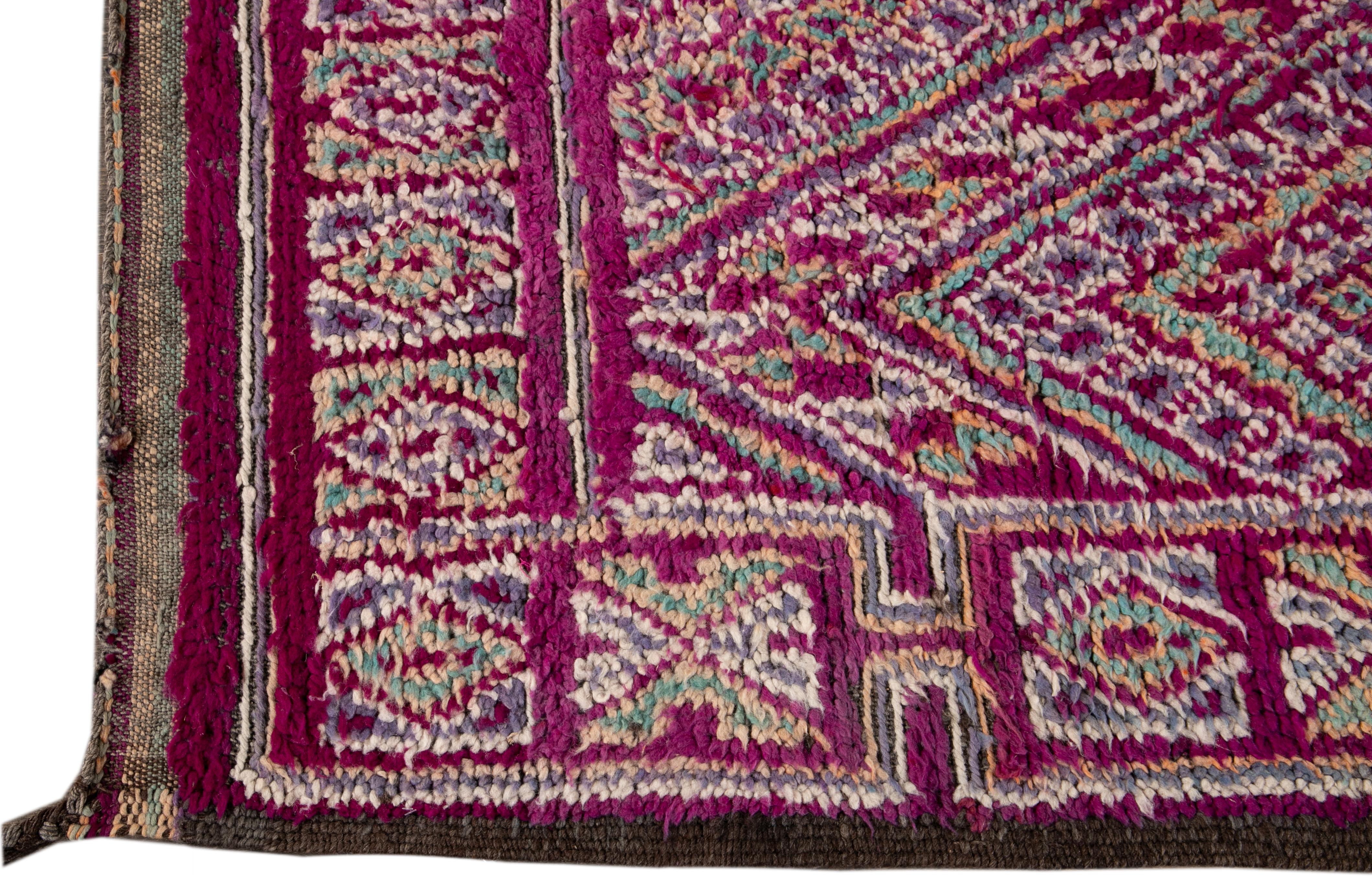 Mid-20th Century Dark Purple Moroccan Tribal Wool Rug For Sale 2
