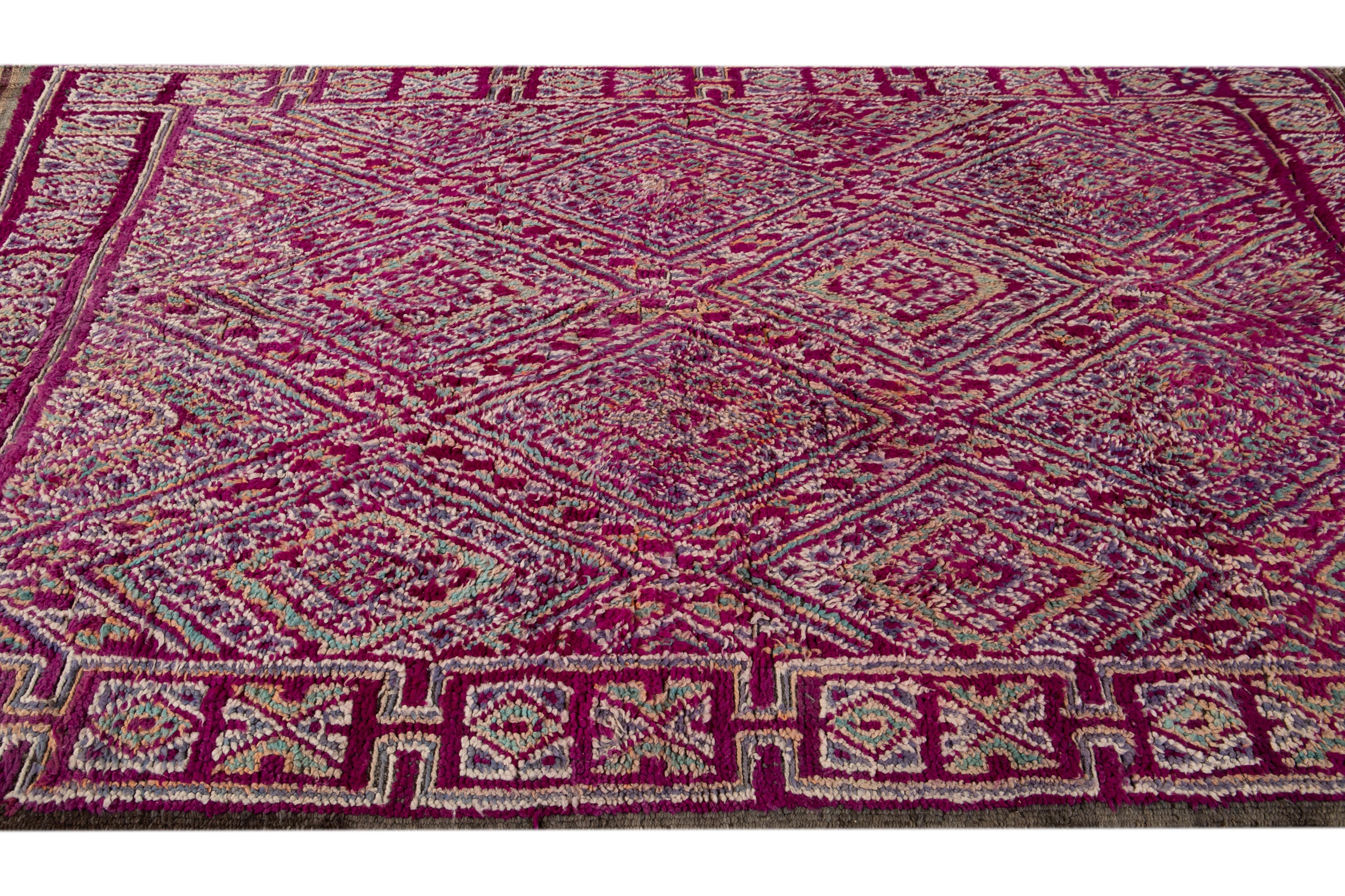 Mid-20th Century Dark Purple Moroccan Tribal Wool Rug For Sale 3