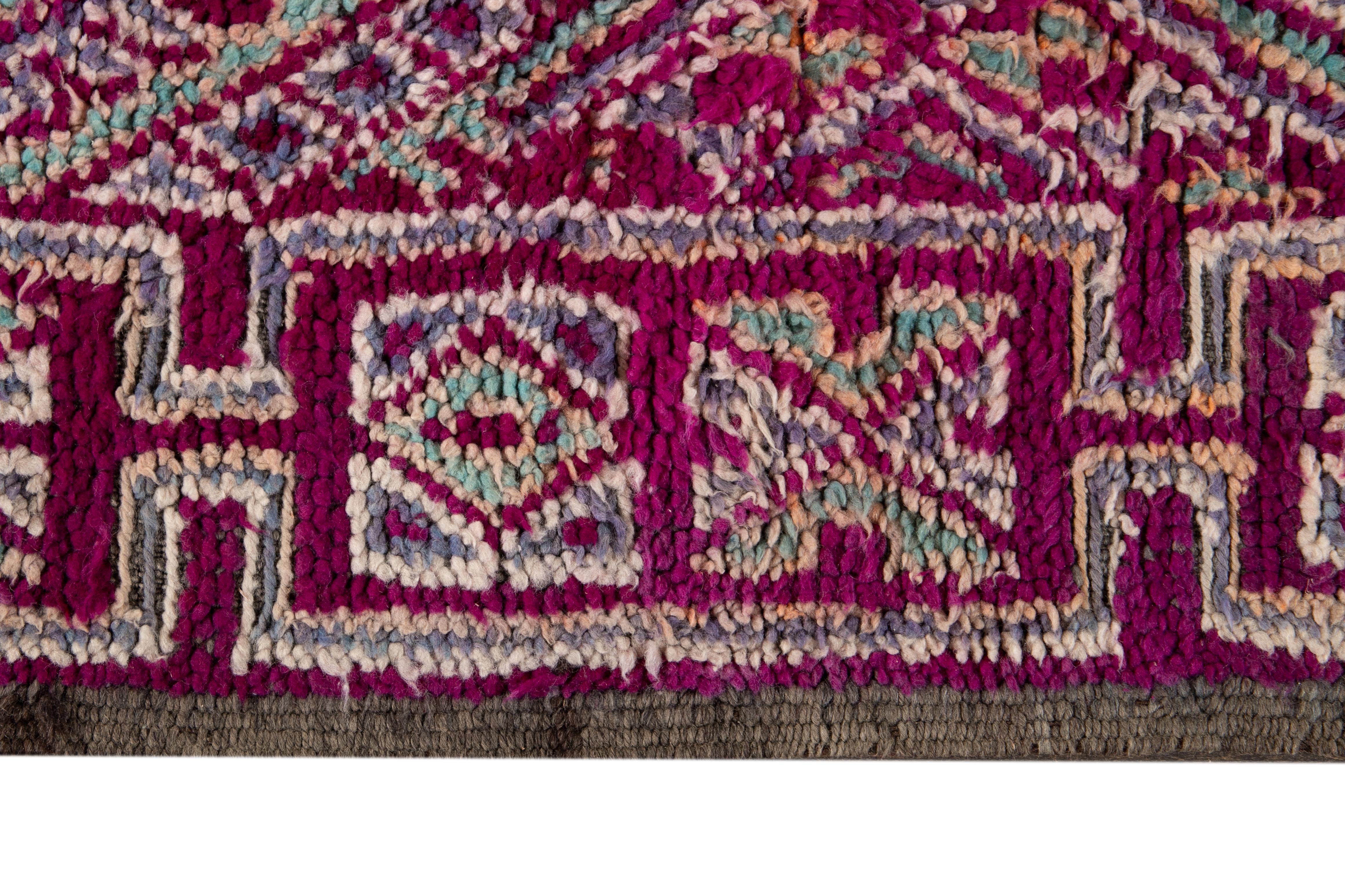 Mid-20th Century Dark Purple Moroccan Tribal Wool Rug For Sale 4