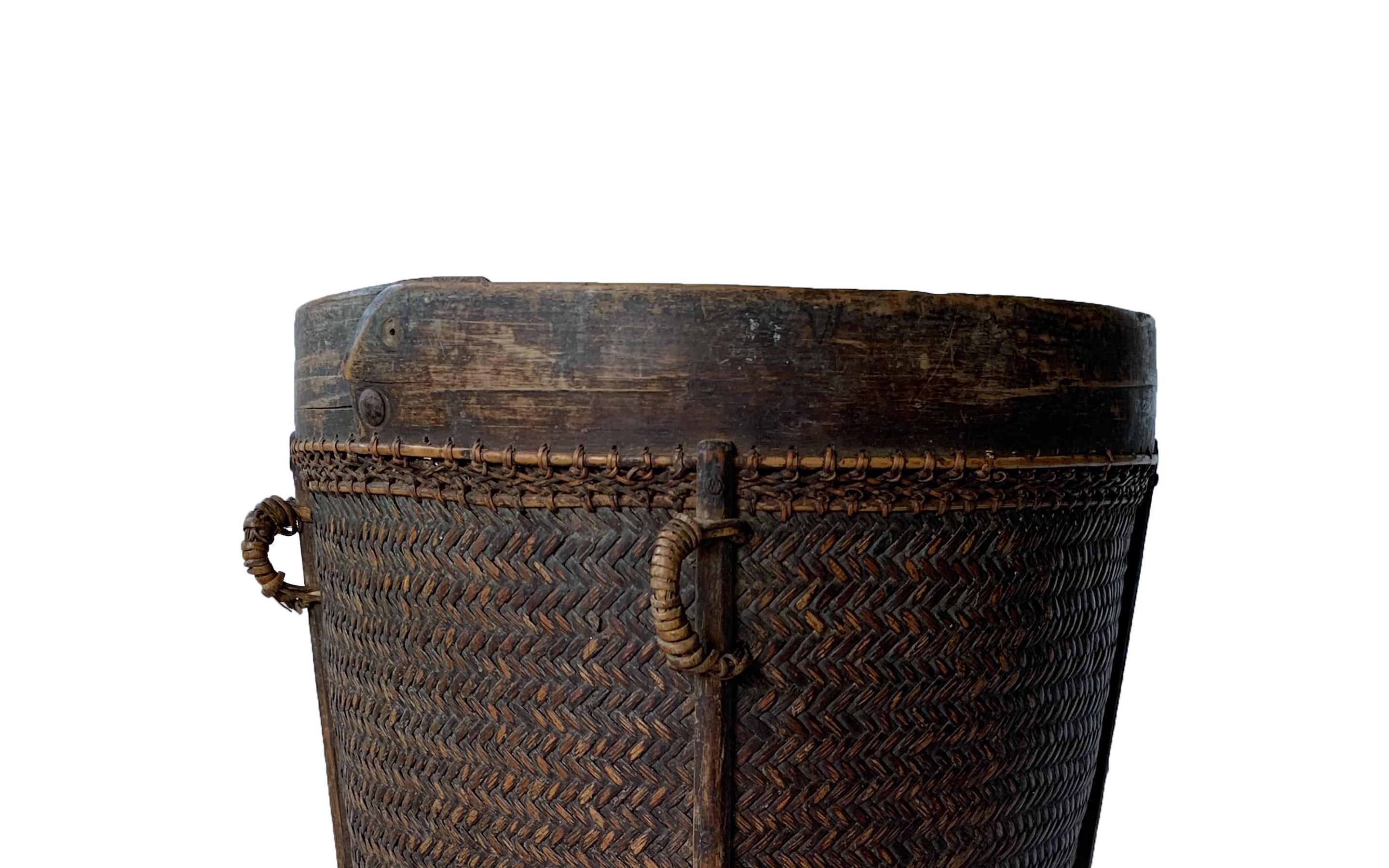 Indonesian Rattan Basket Dayak Tribe Hand-Woven from Kalimantan, Borneo, Mid 20th Century
