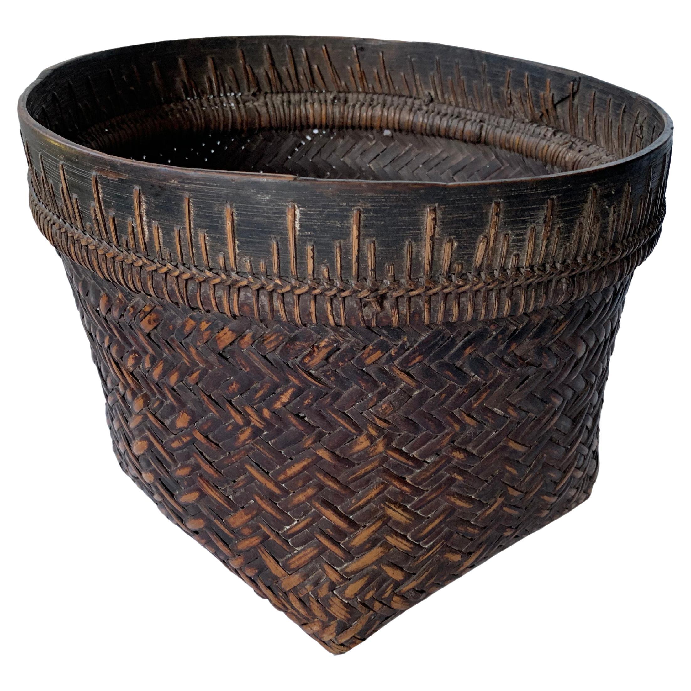Rattan Basket Dayak Tribe Hand-Woven from Kalimantan, Borneo, Mid 20th Century For Sale