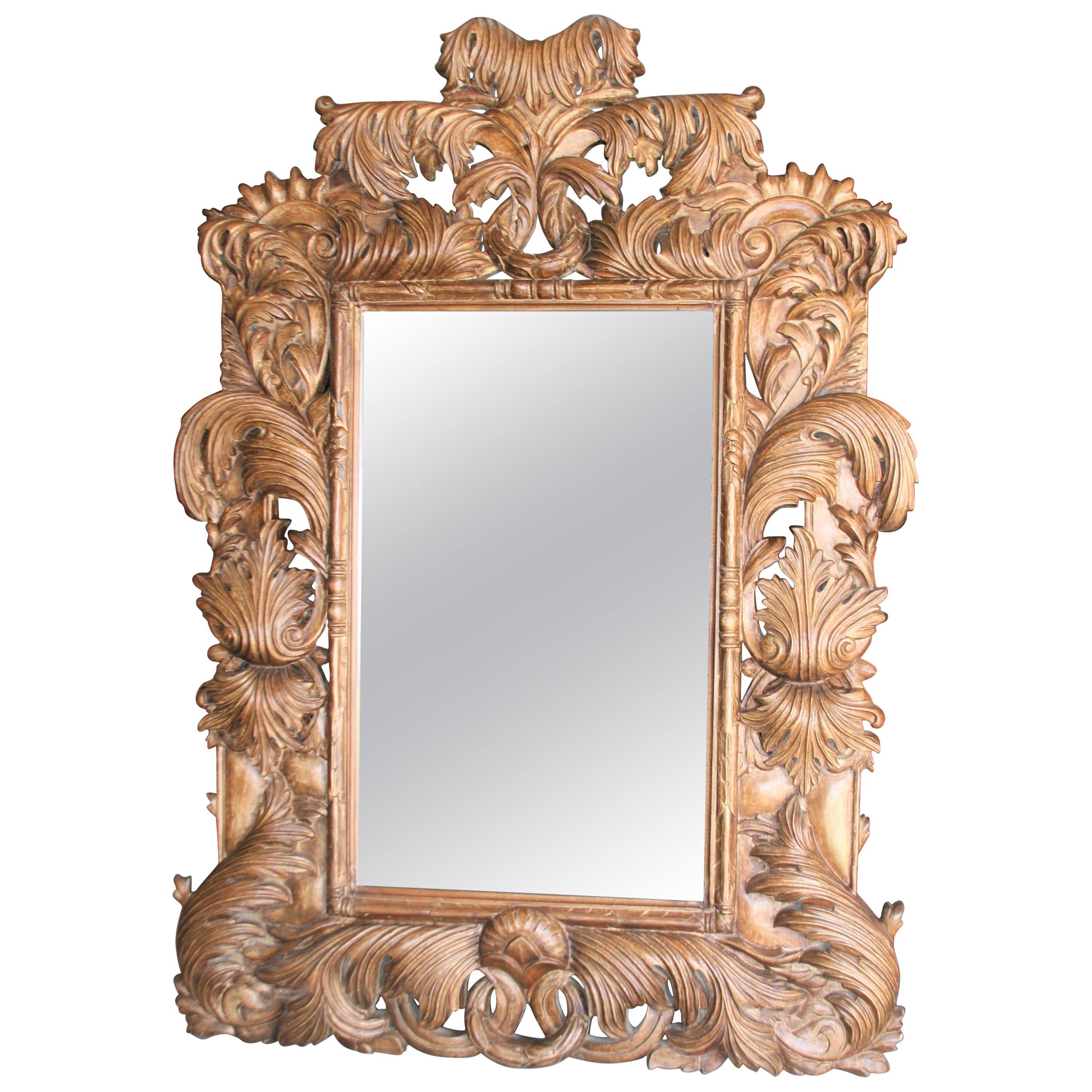 Mid-20th Century Dazzling Hand Carved Hard Sheesham Wood Mirror For Sale