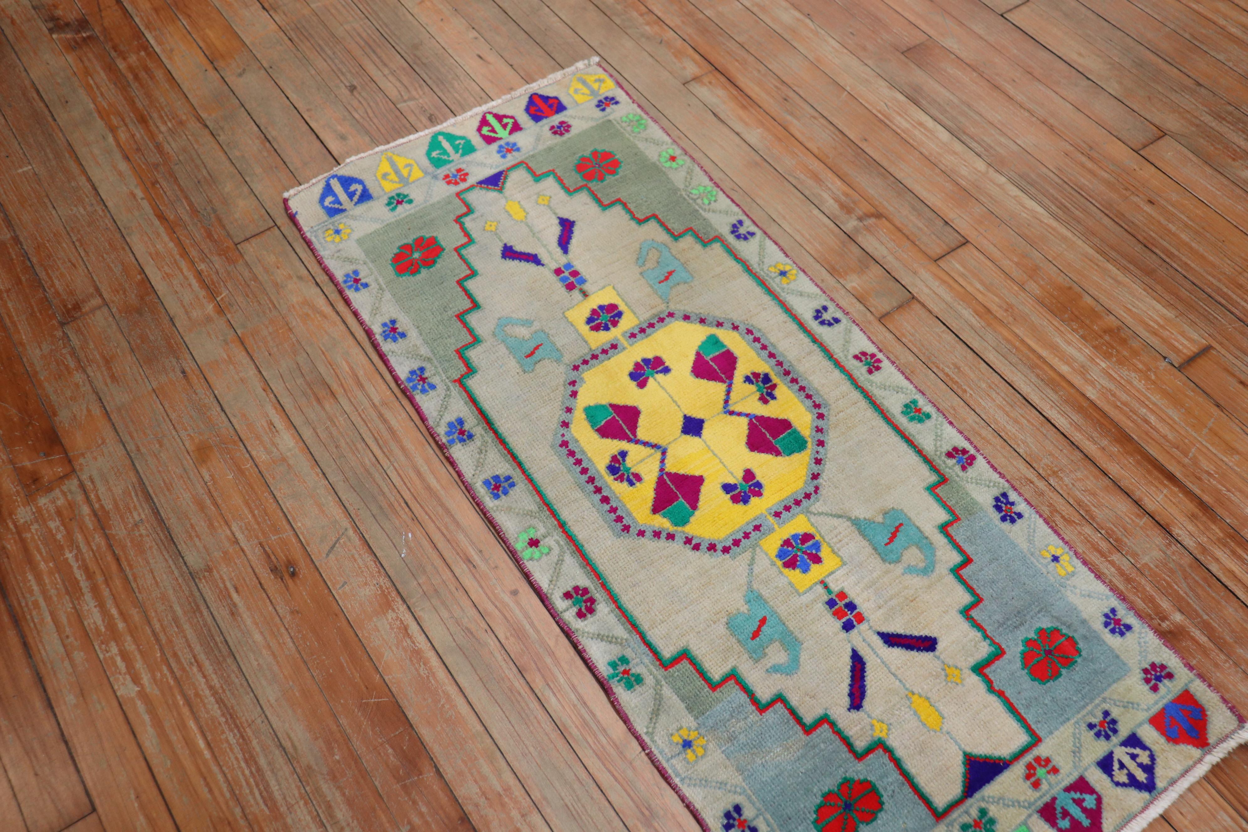 One of a kind vintage Turkish mat from the 20th century. All you got to do is look at the colors! A fun rug indeed

Measures: 1'8