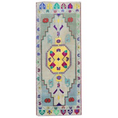 Deslumbrante Alfombra Turca de Anatolia de Mediados del Siglo XX Tamaño Estera