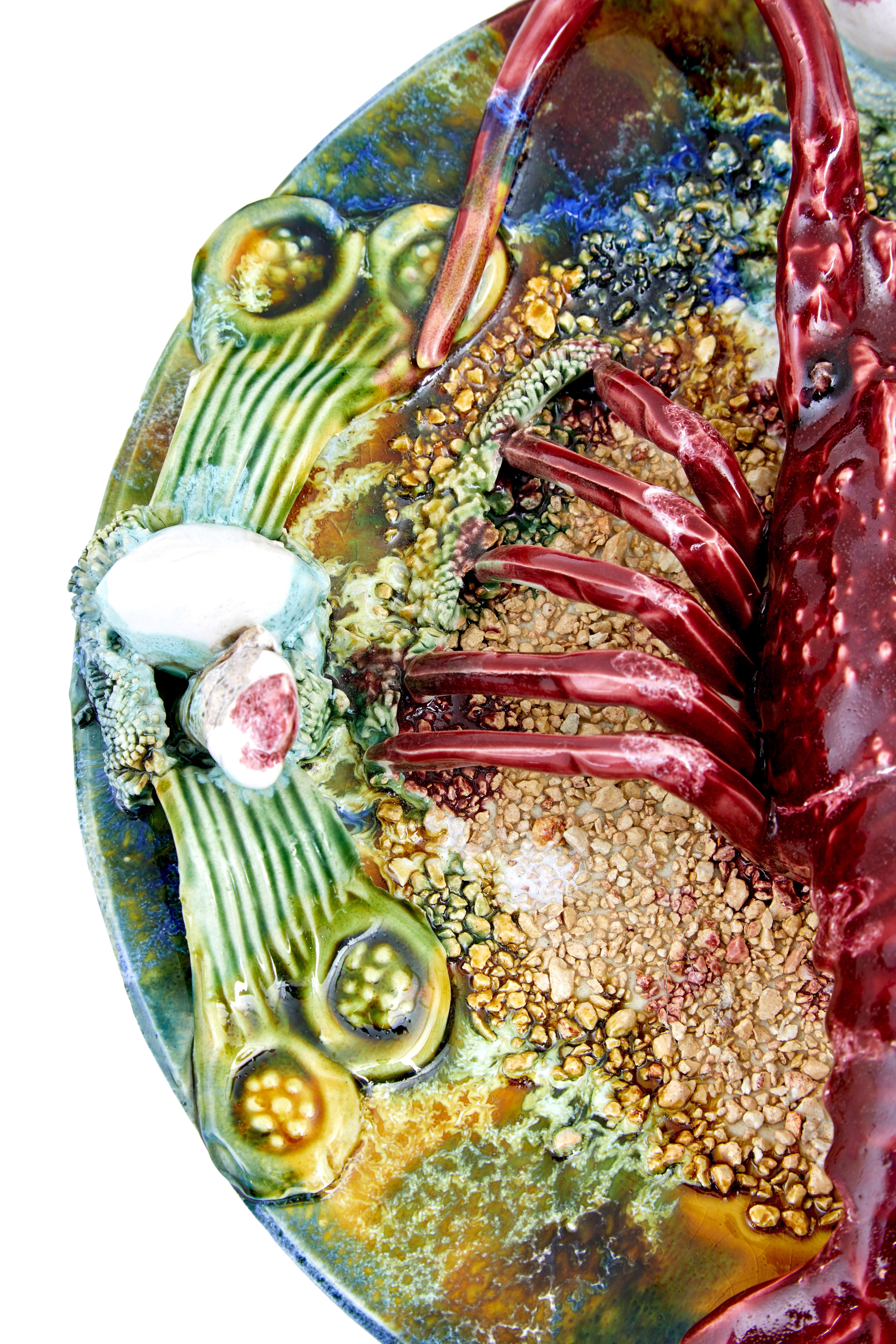 Victorian Mid 20th century decorative palissy lobster plate For Sale