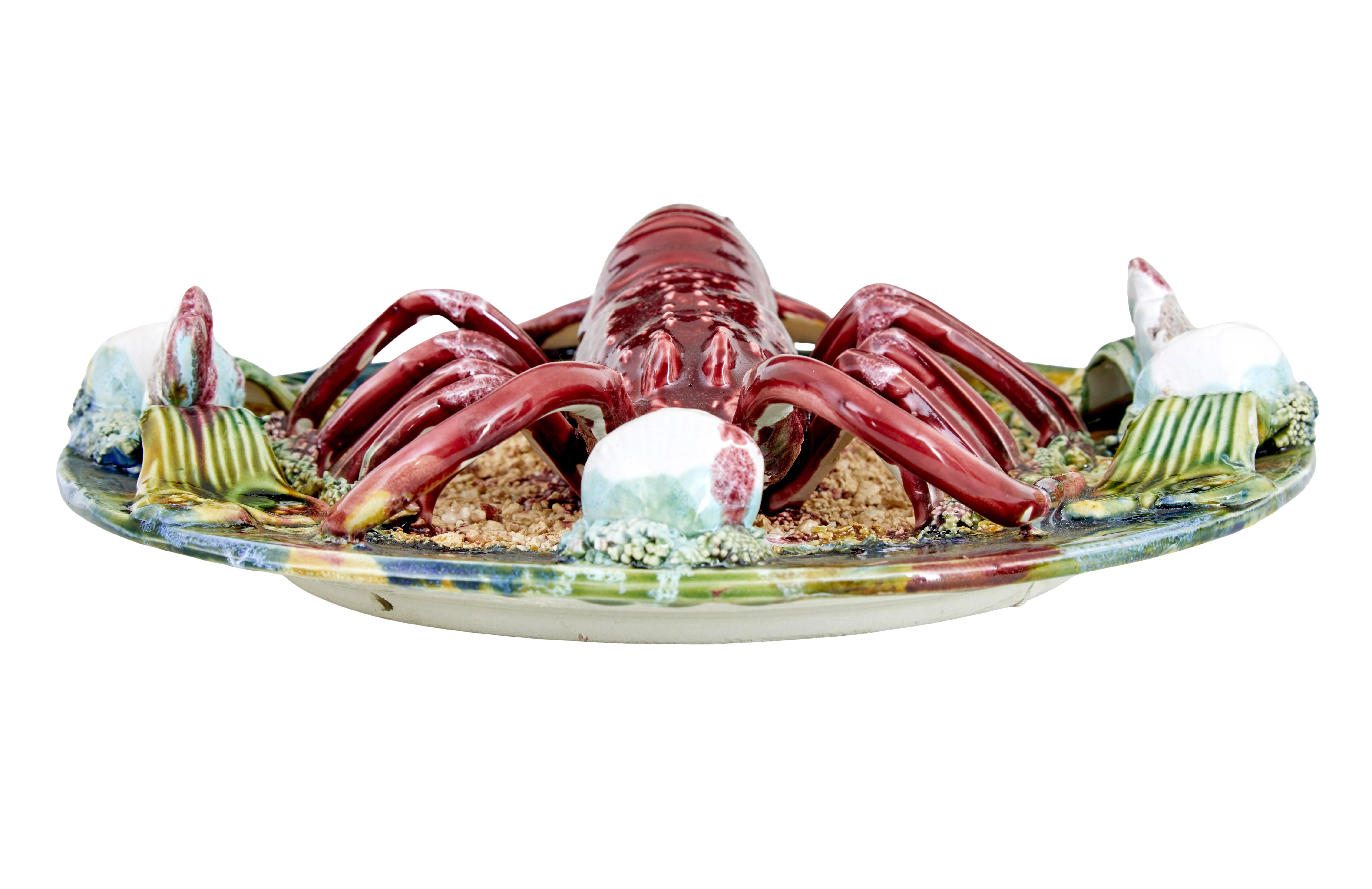 Ceramic Mid 20th Century decorative palissy lobster plate For Sale