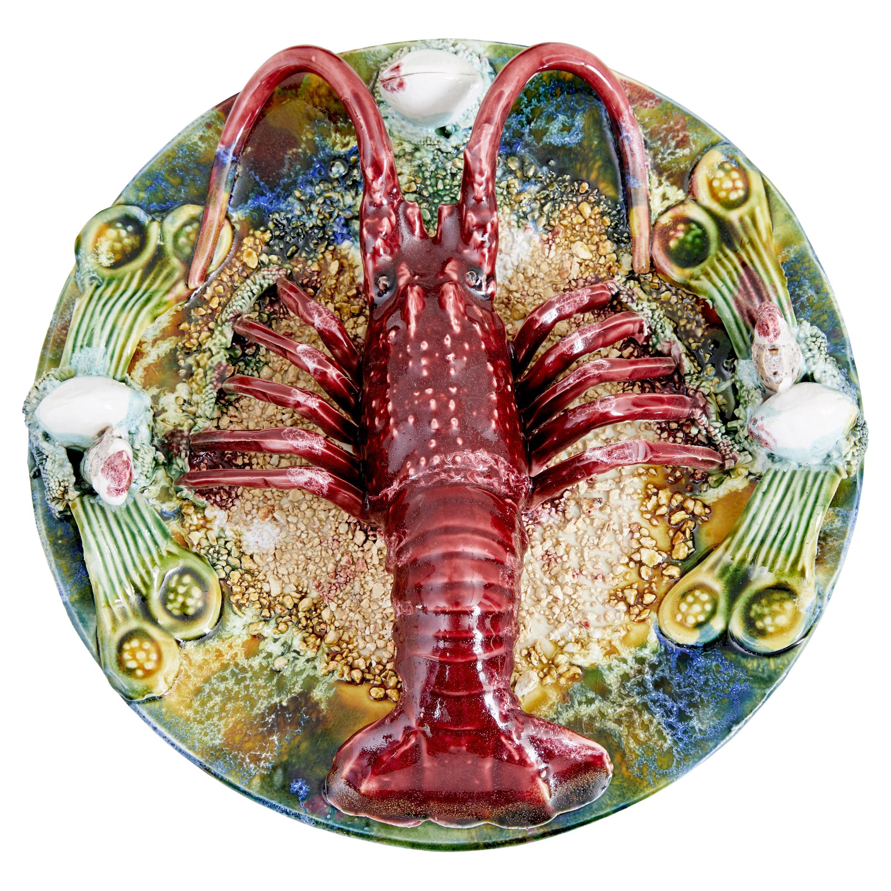 Mid 20th Century decorative palissy lobster plate For Sale