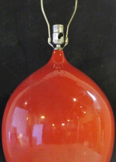 Mid-20th Century Deep Orange Glazed Big Ovoid Form Ceramic Lamp