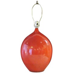 Mid-20th Century Deep Orange Glazed Big Ovoid Form Ceramic Lamp