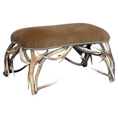 Mid 20th Century Deer Antler Ottoman with Wool Mohair Upholstery