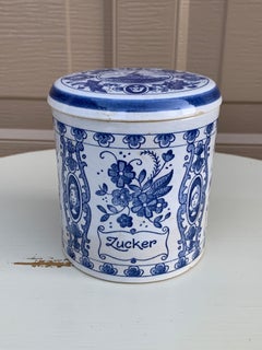 Mid-20th Century Delft Blue and White Ceramic Covered Sugar Jar