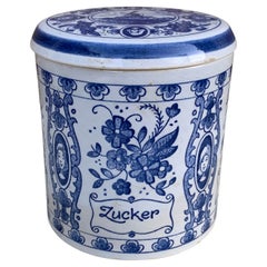 Mid-20th Century Delft Blue and White Ceramic Covered Sugar Jar
