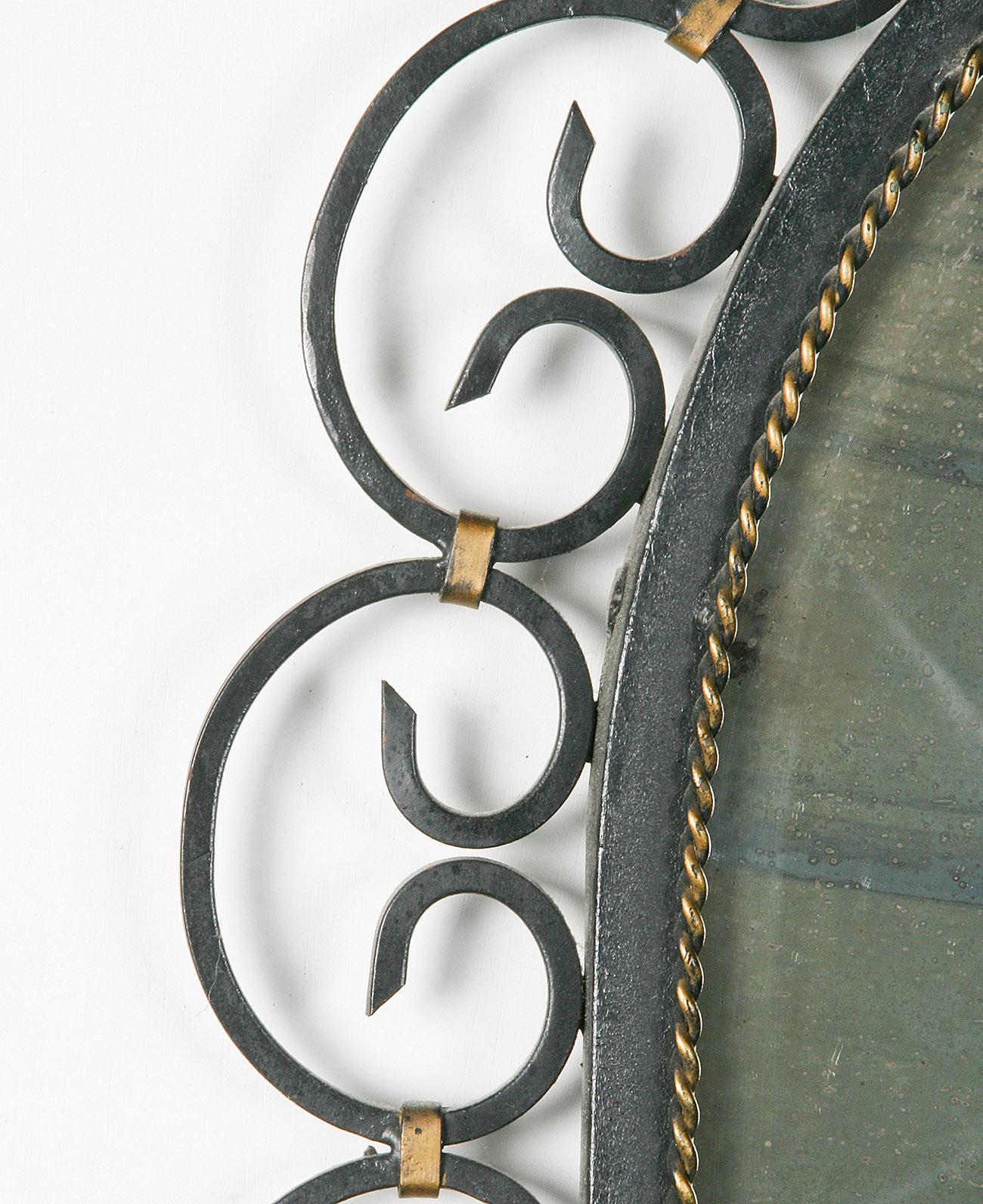 French Mid-20th Century Design Mirror with Wrought Iron Frame