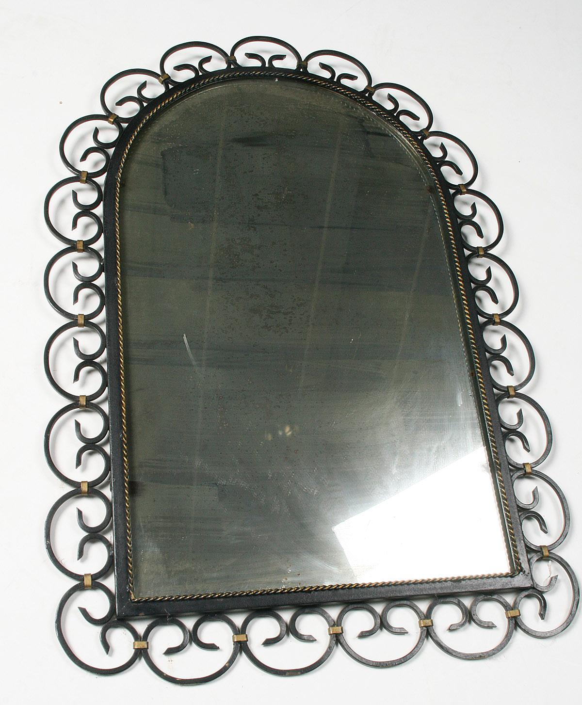 Hand-Crafted Mid-20th Century Design Mirror with Wrought Iron Frame