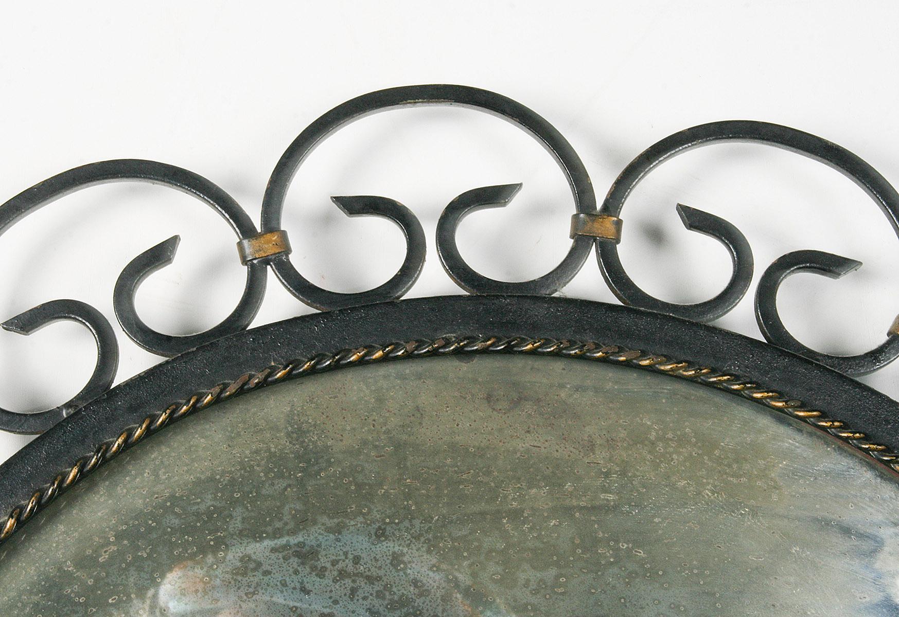 Mid-20th Century Design Mirror with Wrought Iron Frame 1