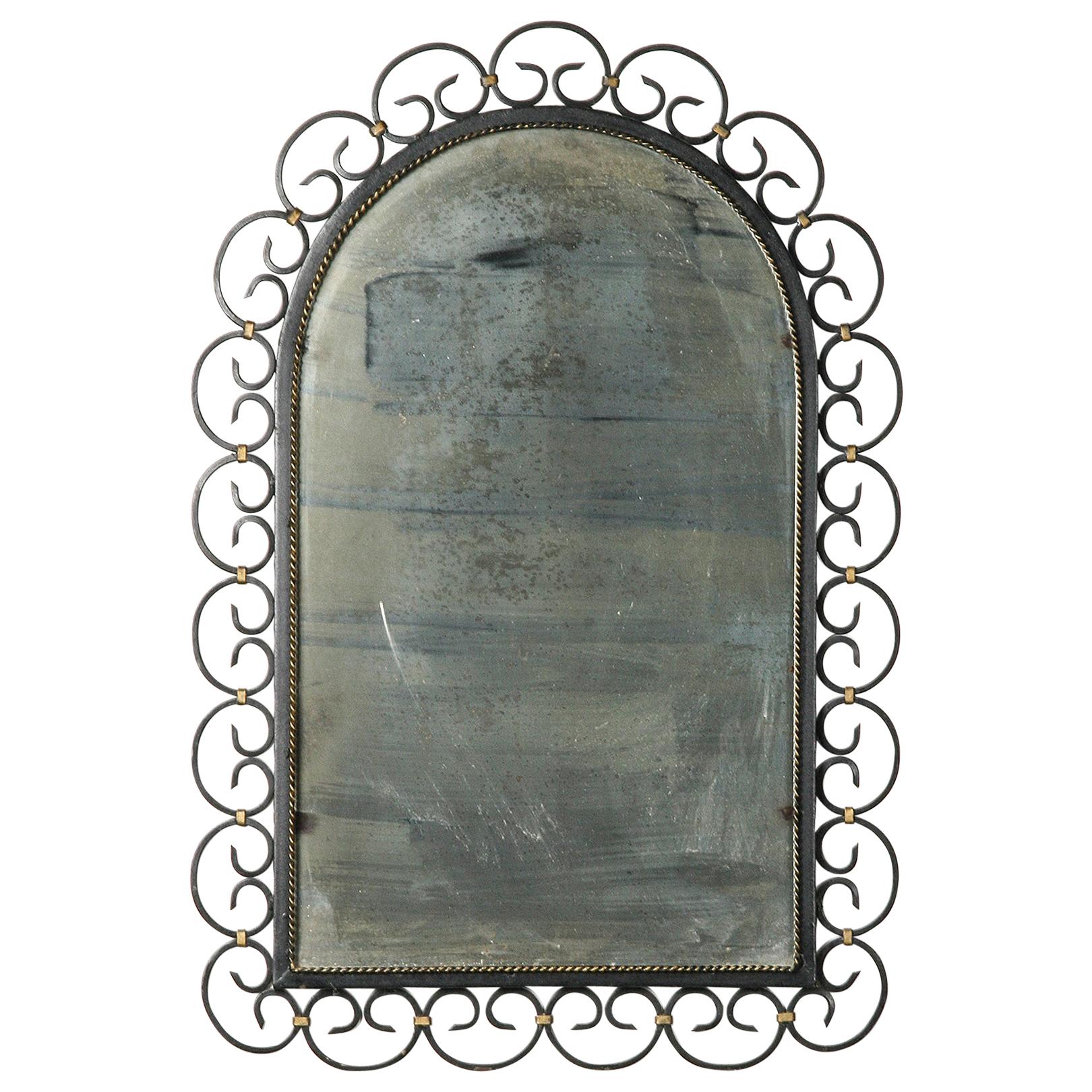 Mid-20th Century Design Mirror with Wrought Iron Frame