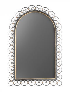 Mid-20th Century Design Wall Mirror with Wrought Iron Frame
