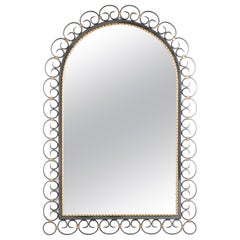 Mid-20th Century Design Wall Mirror with Wrought Iron Frame