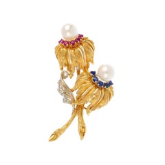 Mid-20th Century Diamond and Gem-Set Brooch
