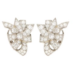 Mid-20th Century Diamond Bow Earrings in White Gold 4.20ct approx