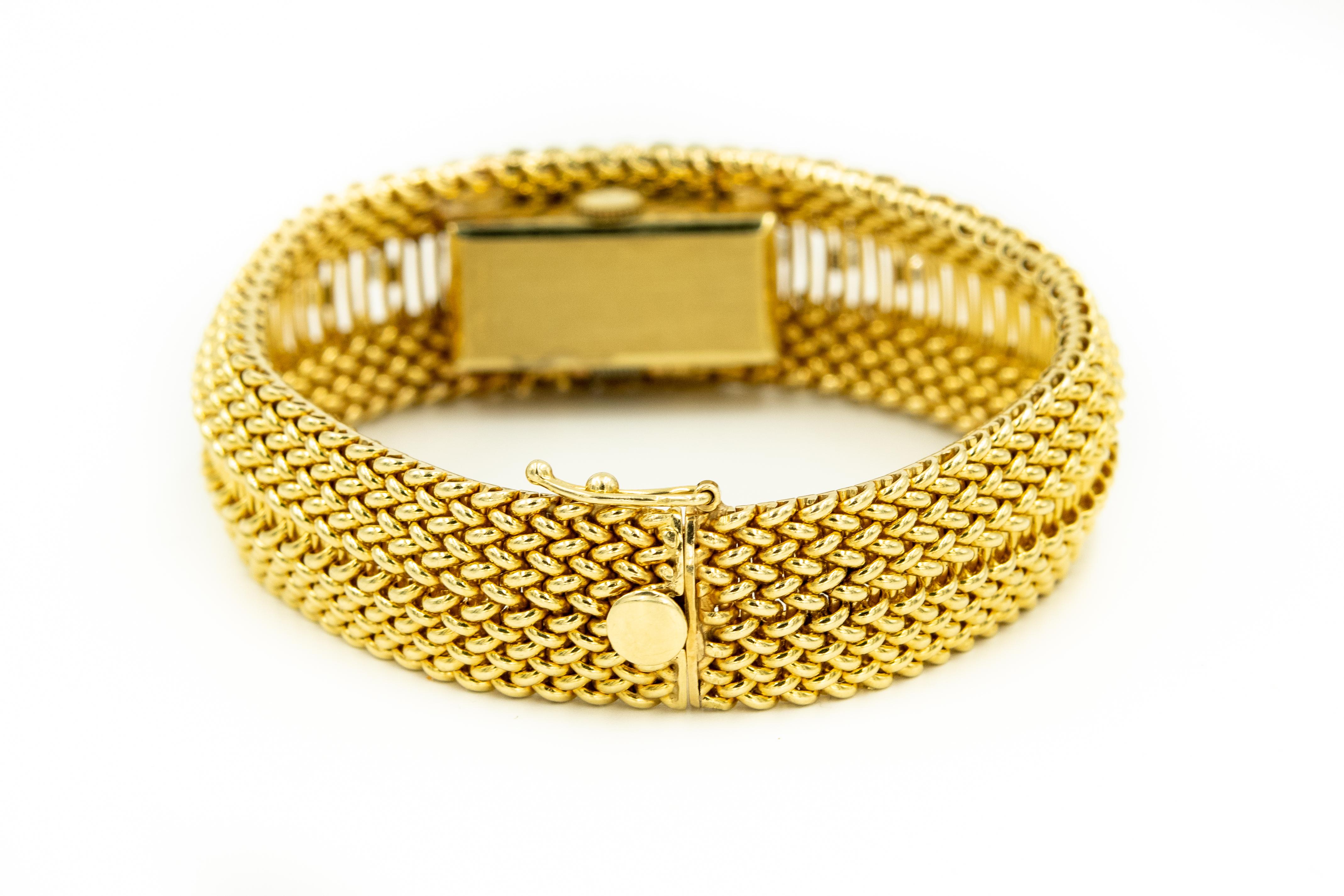 Mid-20th Century Diamond Covered Woven Yellow Gold Ladies Wristwatch Bracelet 1
