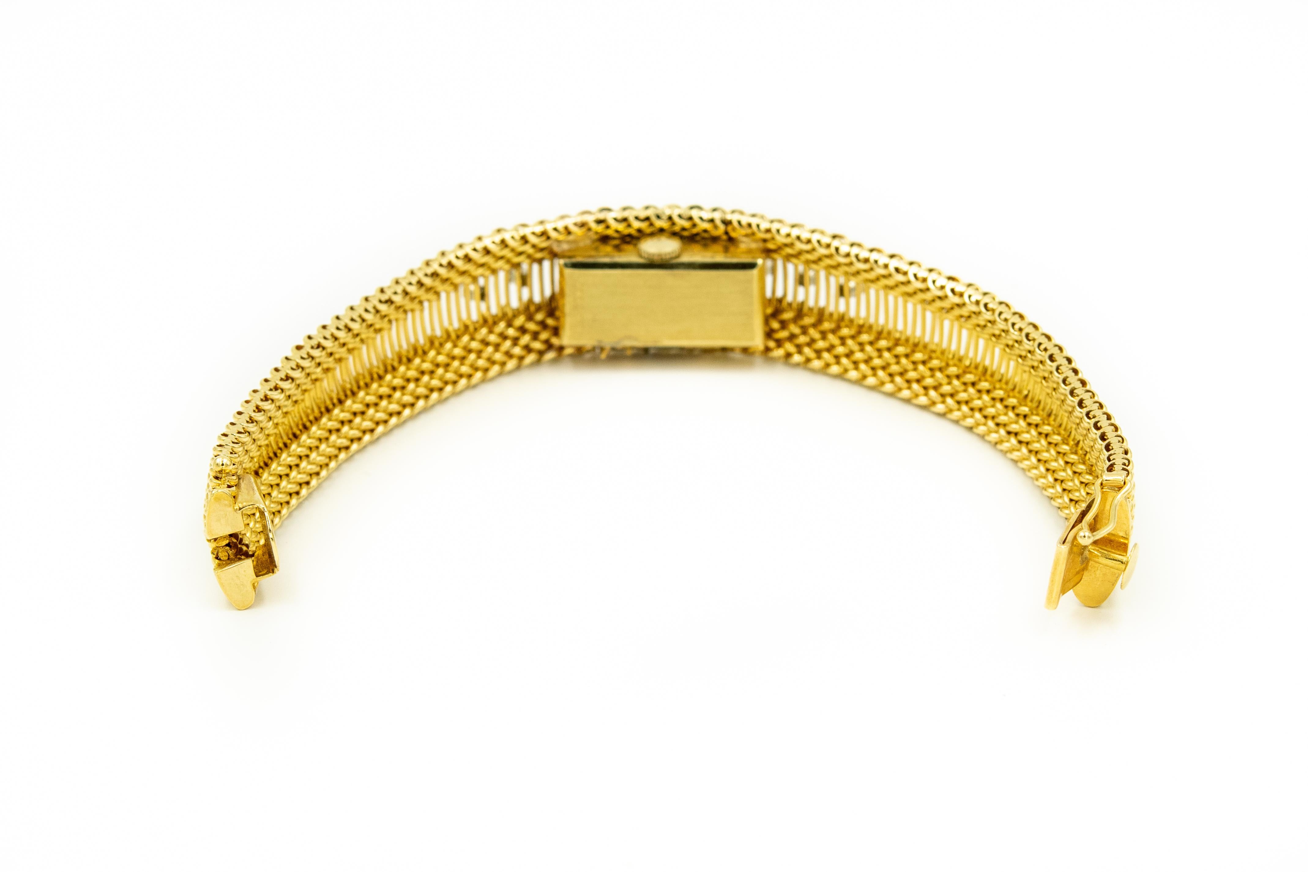 Mid-20th Century Diamond Covered Woven Yellow Gold Ladies Wristwatch Bracelet 2
