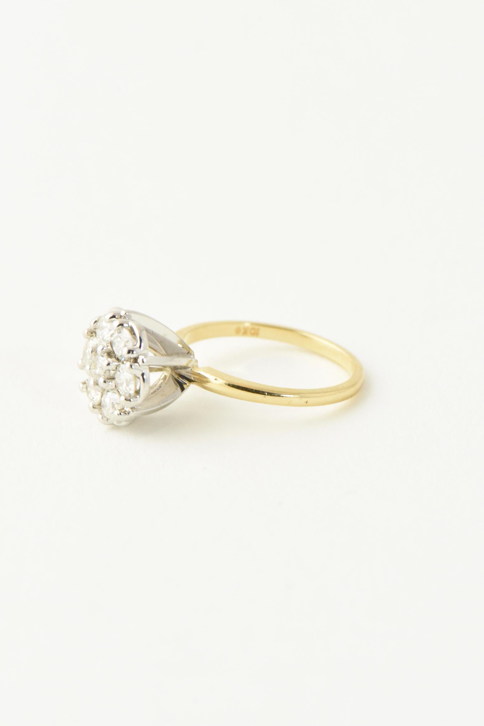 Mid-20th Century Diamond Flower Cluster Gold Ring In Good Condition In Miami Beach, FL