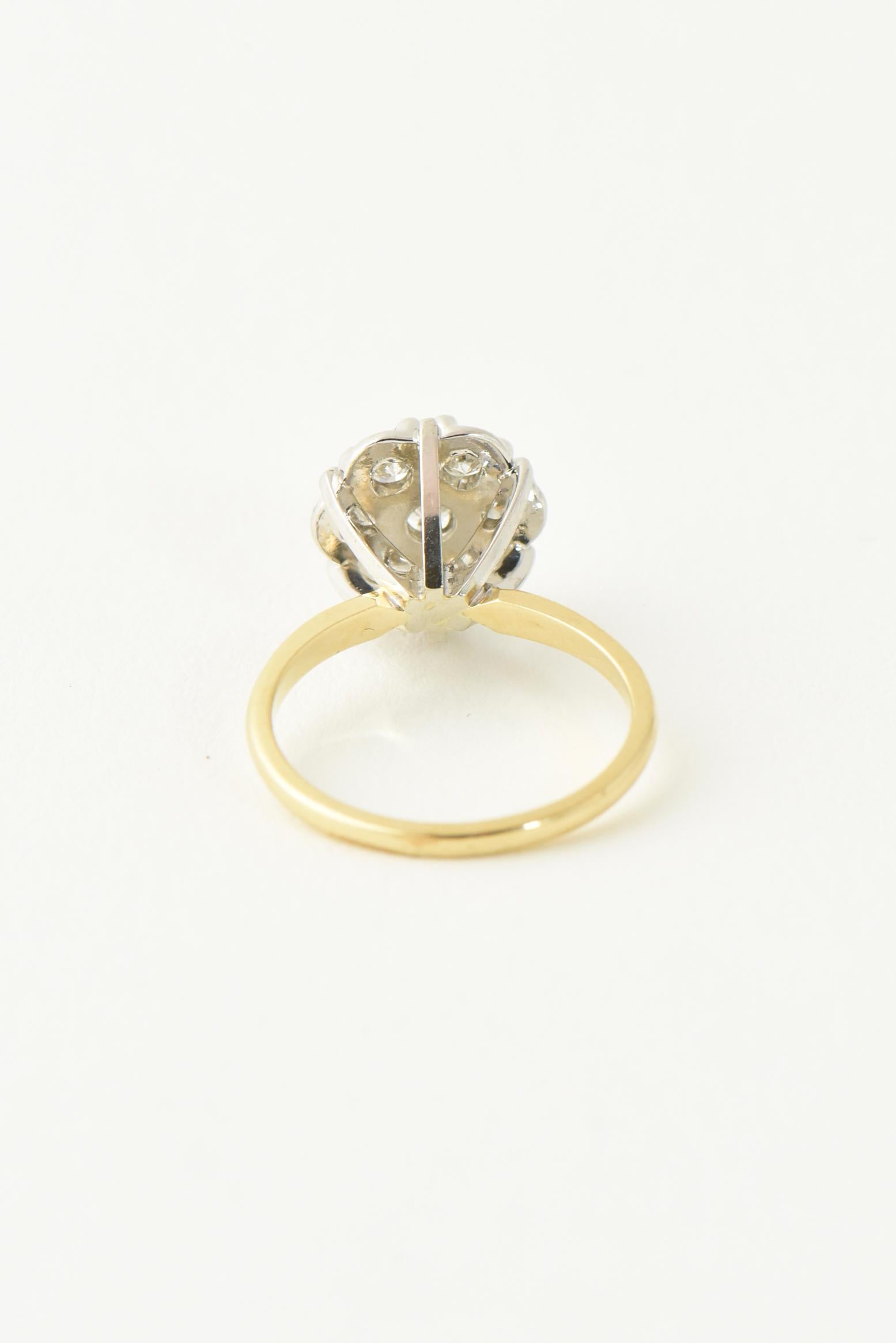 Women's or Men's Mid-20th Century Diamond Flower Cluster Gold Ring