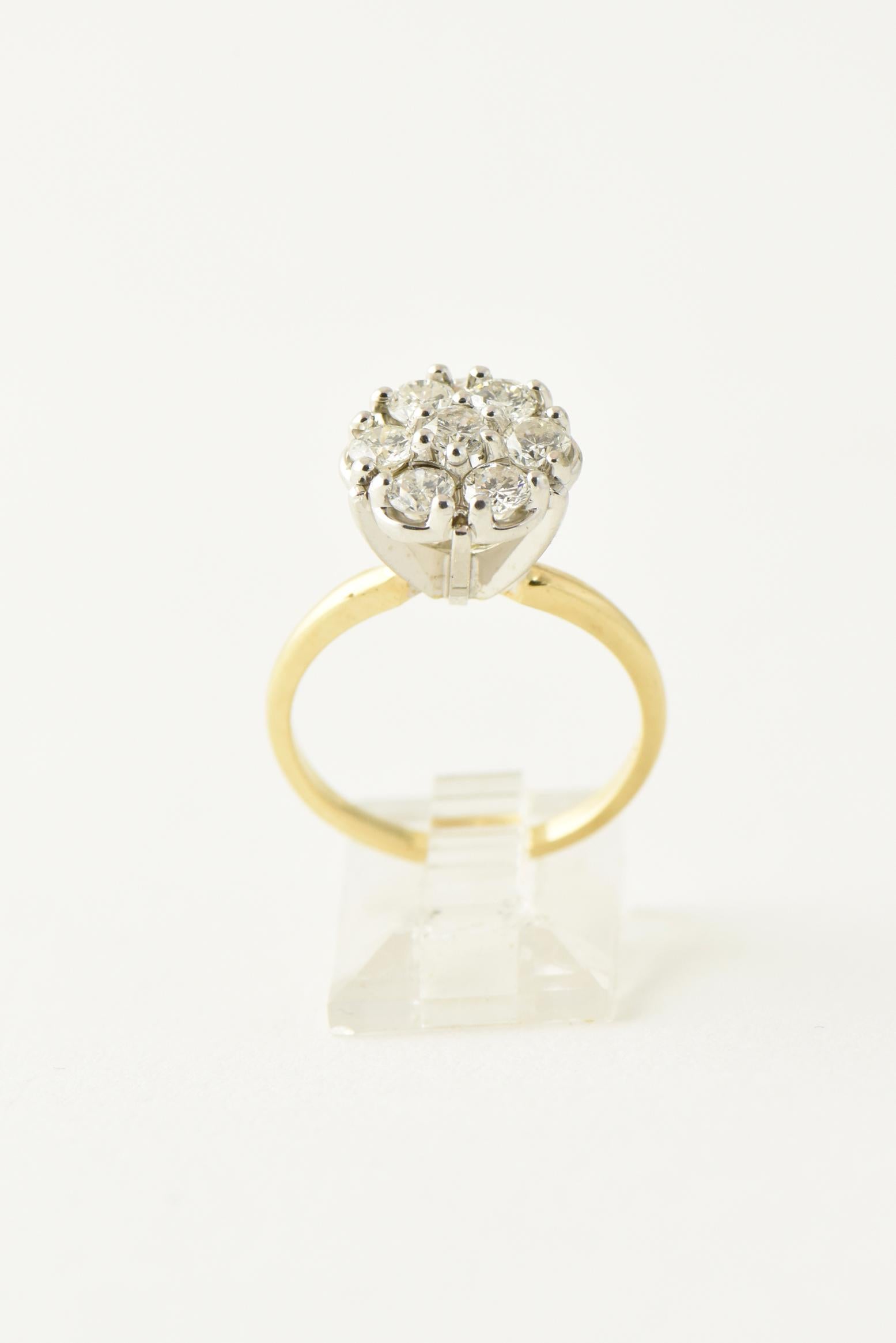 Mid-20th Century Diamond Flower Cluster Gold Ring 3