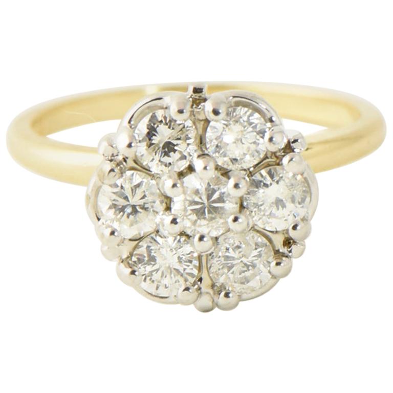 Mid-20th Century Diamond Flower Cluster Gold Ring