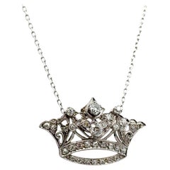 Mid-20th Century Diamond Platinum Crown Pendant Vintage Necklace